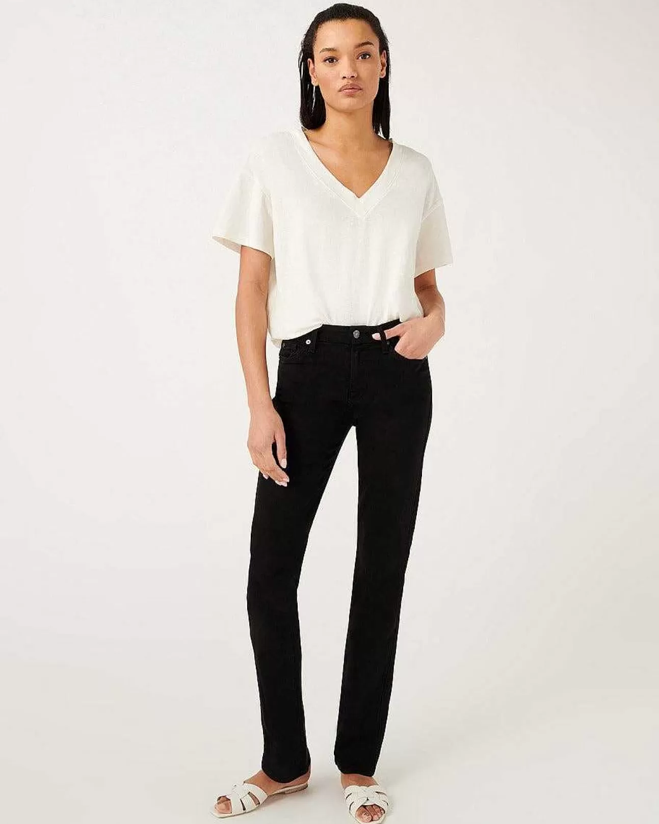 Jeans*Dames 7 For All Mankind B(Air) Denim Kimmie Recht In Zwart Baarzwart