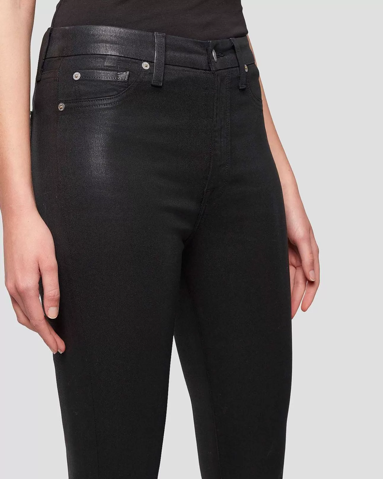 Jeans*Dames 7 For All Mankind B(Air) Hoge Taille Enkel Skinny In Zwart Gecoat