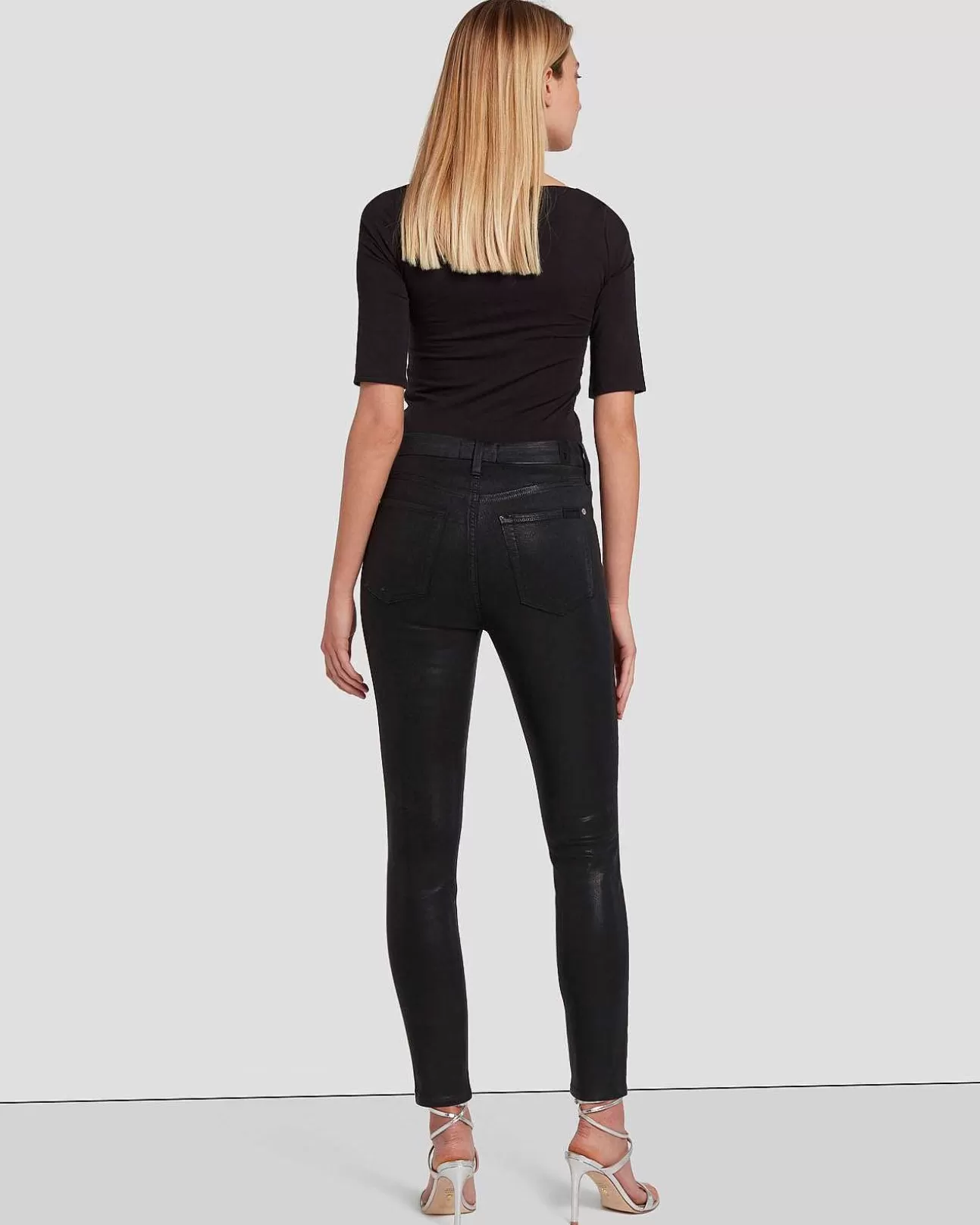 Jeans*Dames 7 For All Mankind B(Air) Hoge Taille Enkel Skinny In Zwart Gecoat