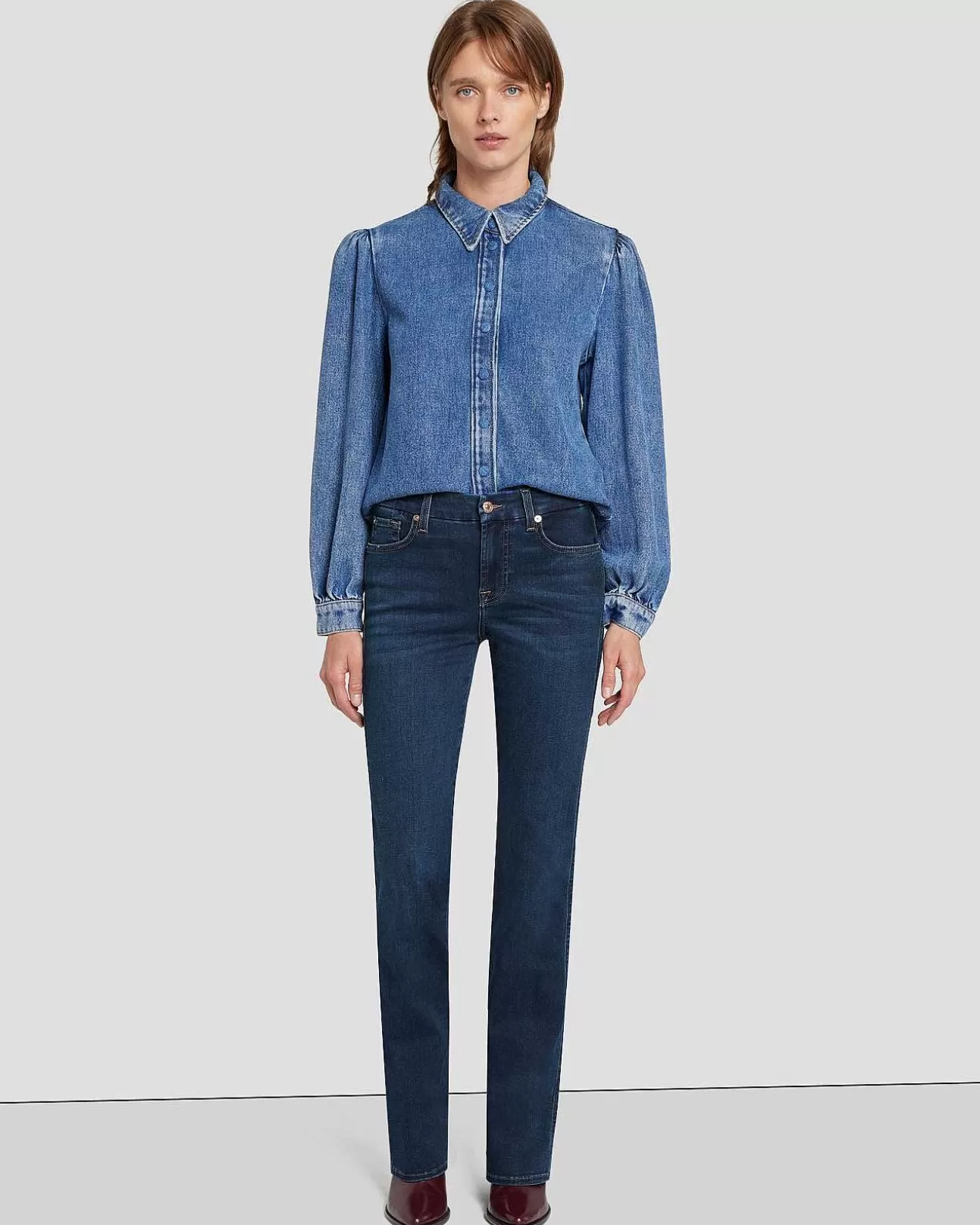 Jeans*Dames 7 For All Mankind B(Air) Kimmie Recht In Gespoeld Indigo