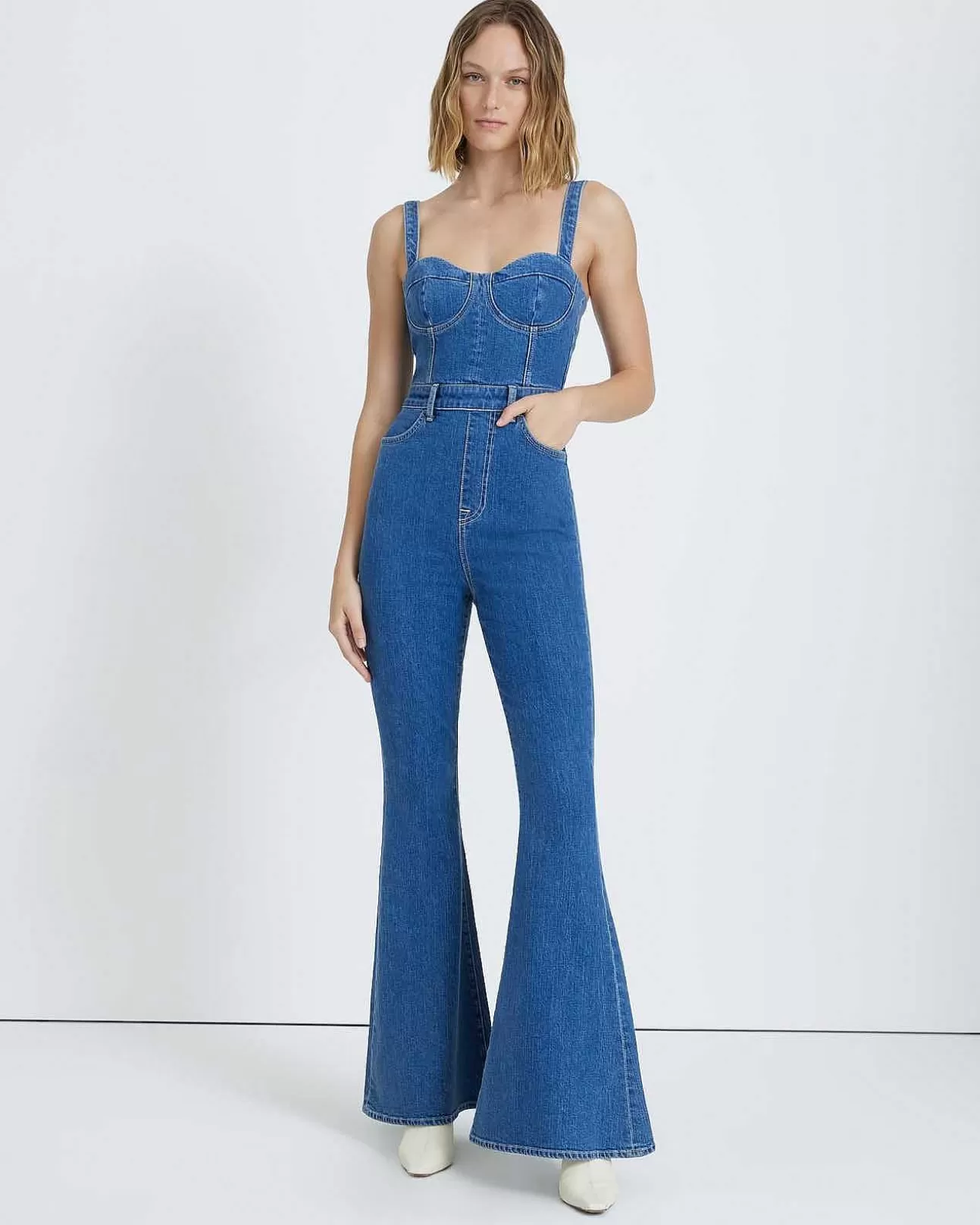 Jeans*Dames 7 For All Mankind Beauty Denim Mega Flare Jumpsuit In Diana