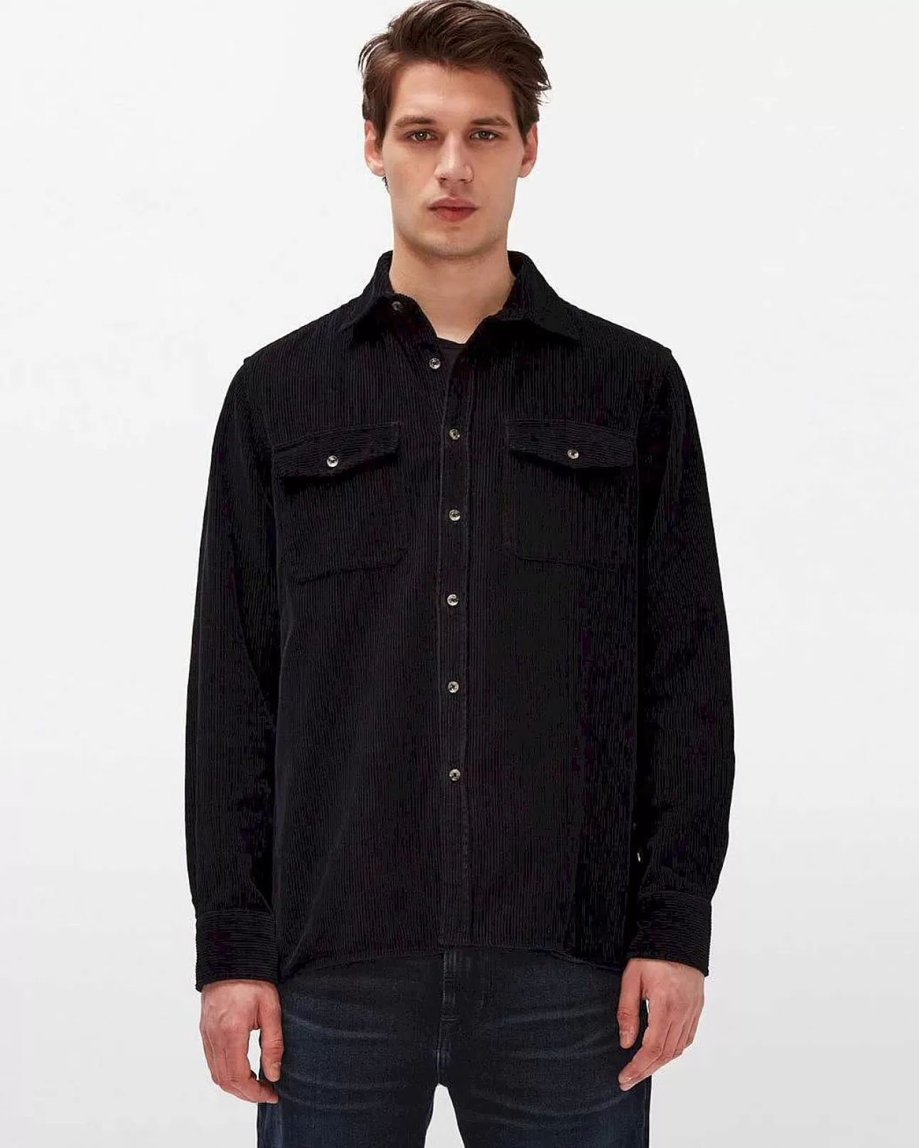 Overhemden*Heren 7 For All Mankind Corduroy Overshirt In Zwart