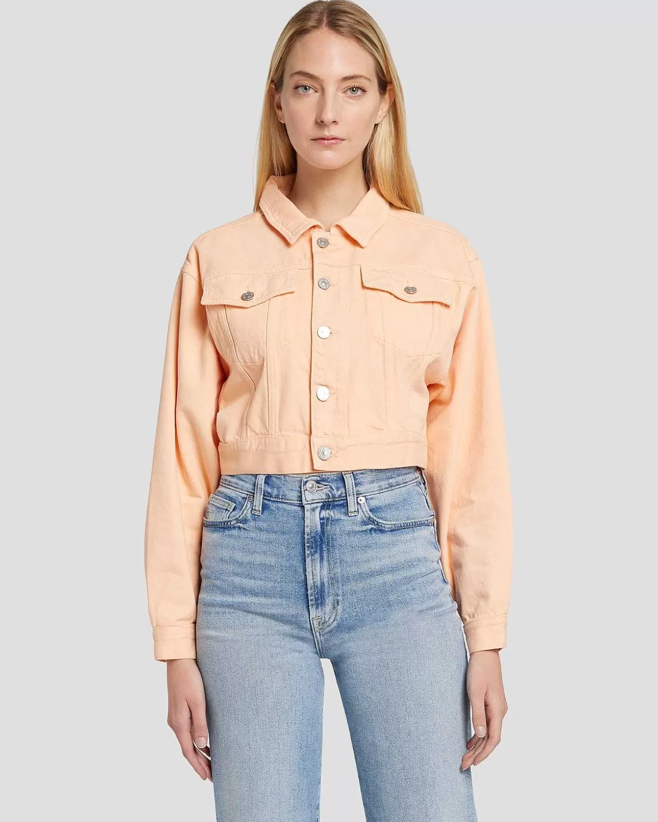 Jeans*Dames 7 For All Mankind Cropped Truckerjack In Prairie-Zonsondergang