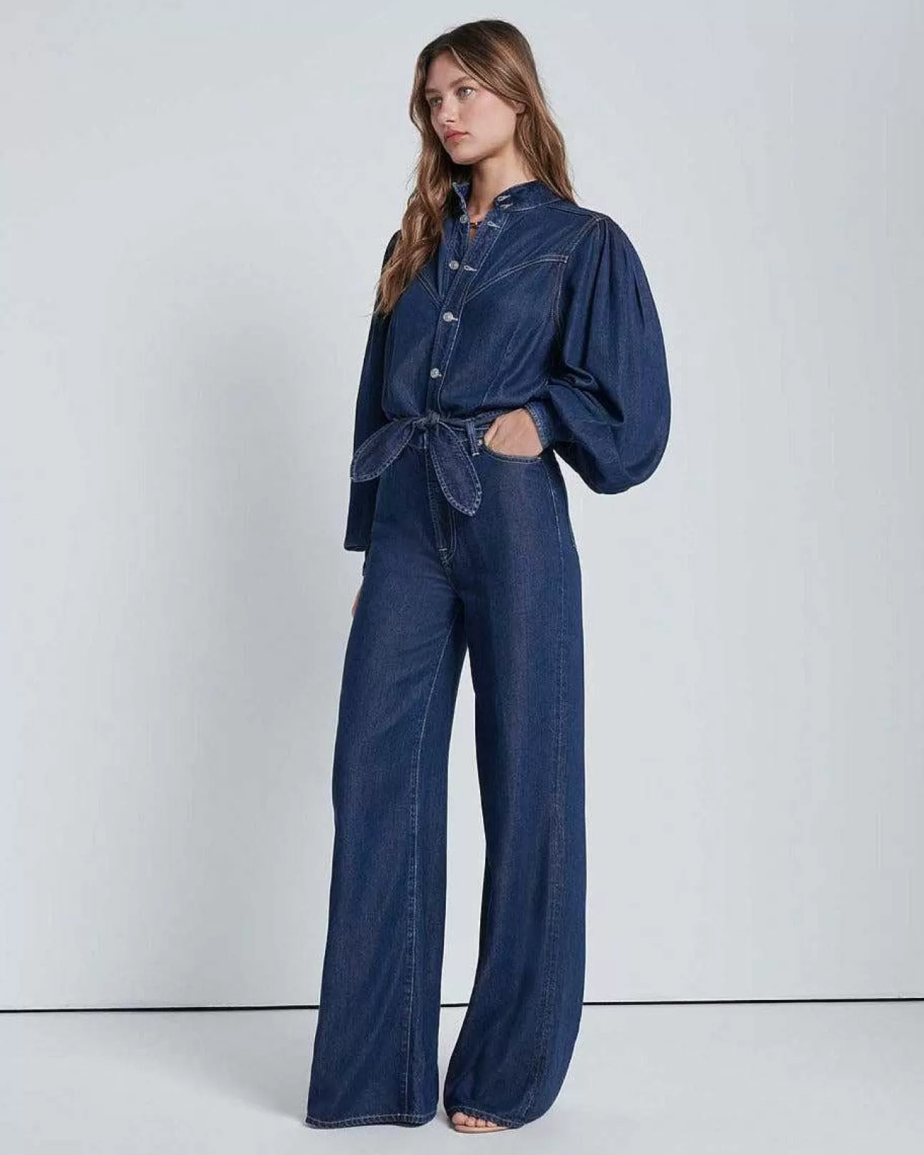 Jeans*Dames 7 For All Mankind Denim Glans Jo Jumpsuit In Nieuwsgierig