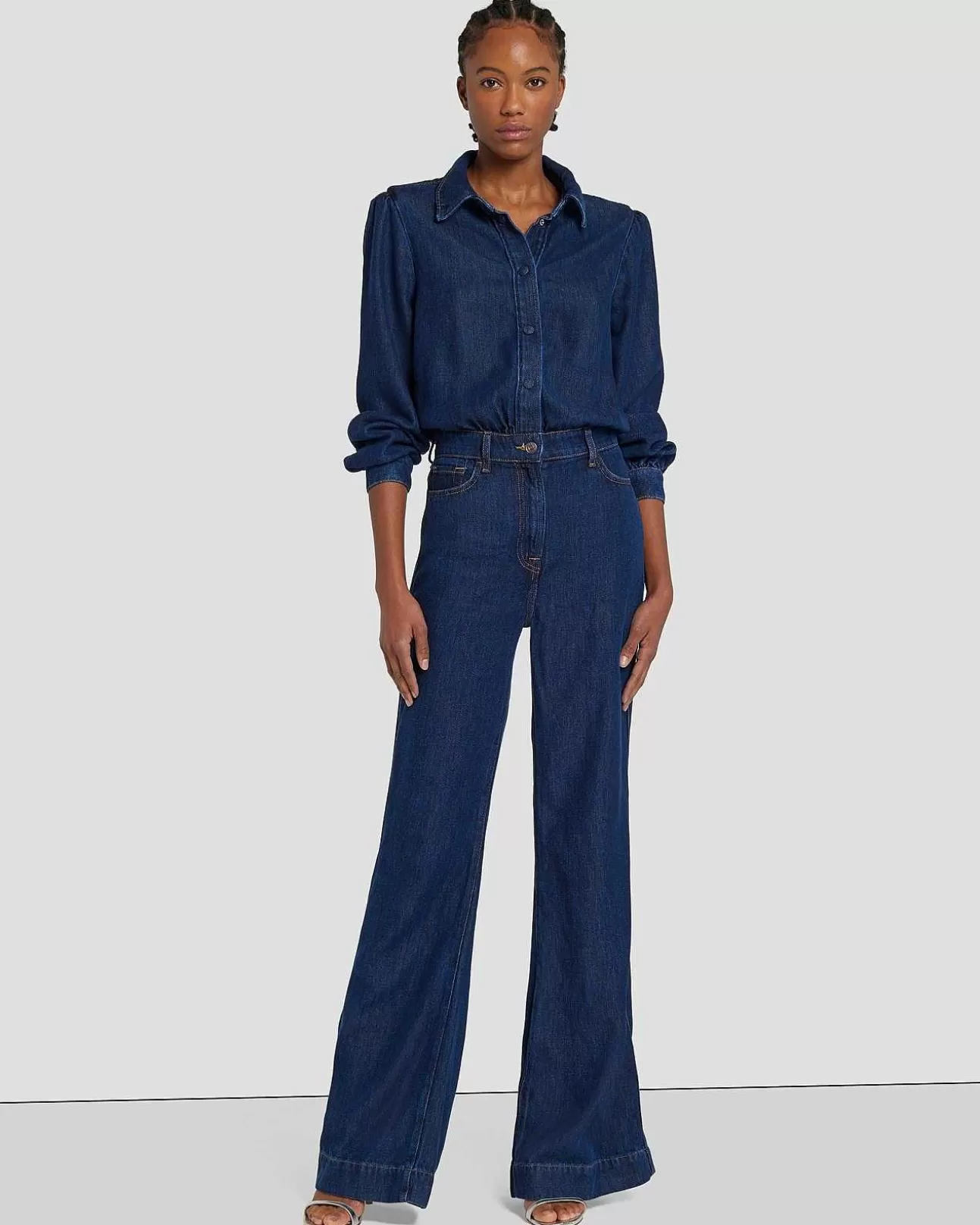 Jeans*Dames 7 For All Mankind Denim Glans Jumpsuit Met Lange Mouwen Papaver