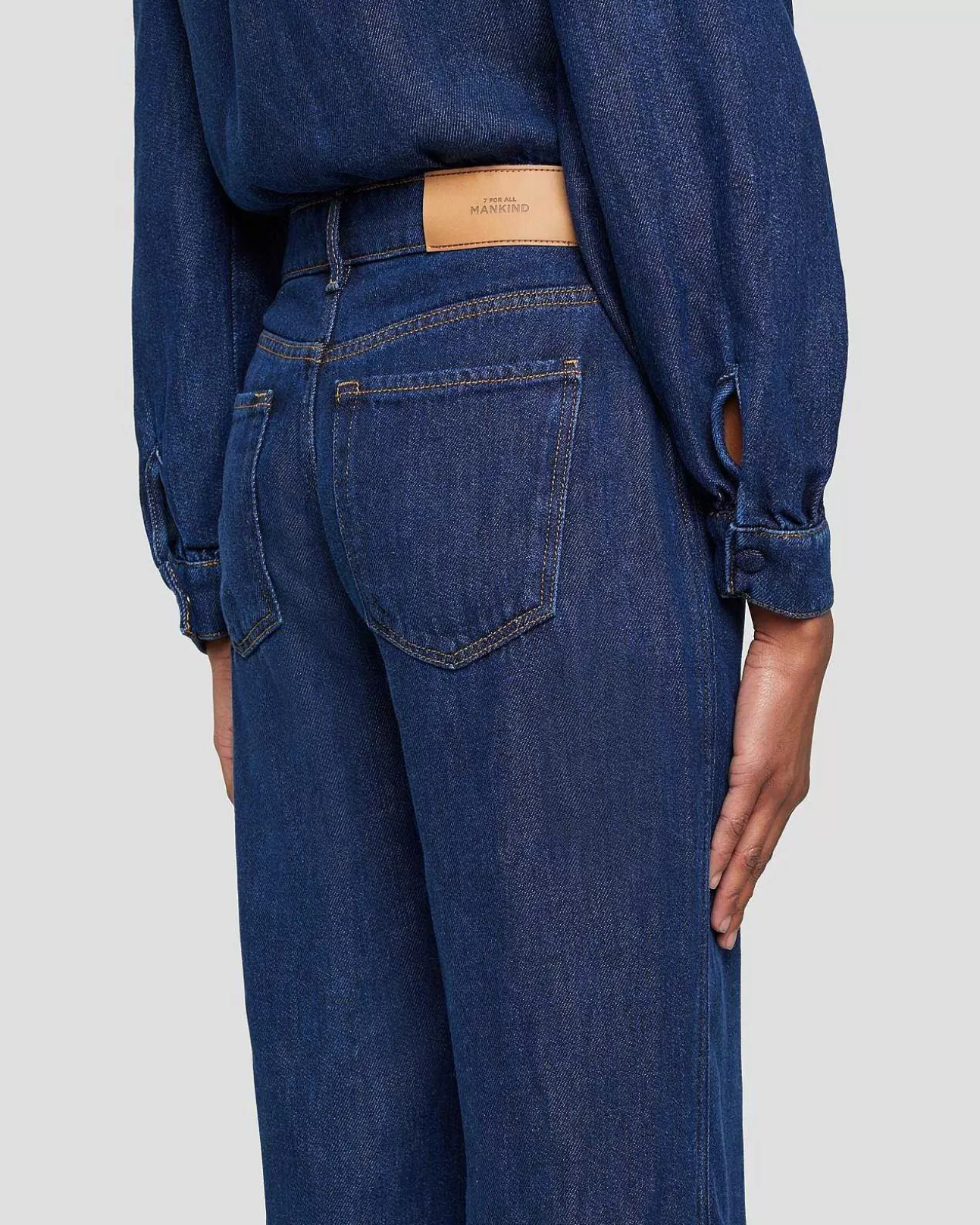 Jeans*Dames 7 For All Mankind Denim Glans Jumpsuit Met Lange Mouwen Papaver