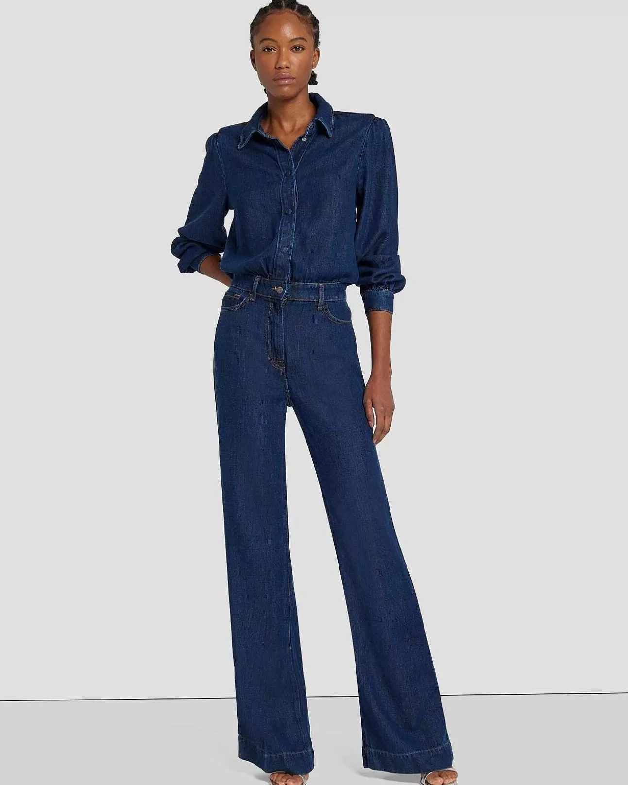 Jeans*Dames 7 For All Mankind Denim Glans Jumpsuit Met Lange Mouwen Papaver