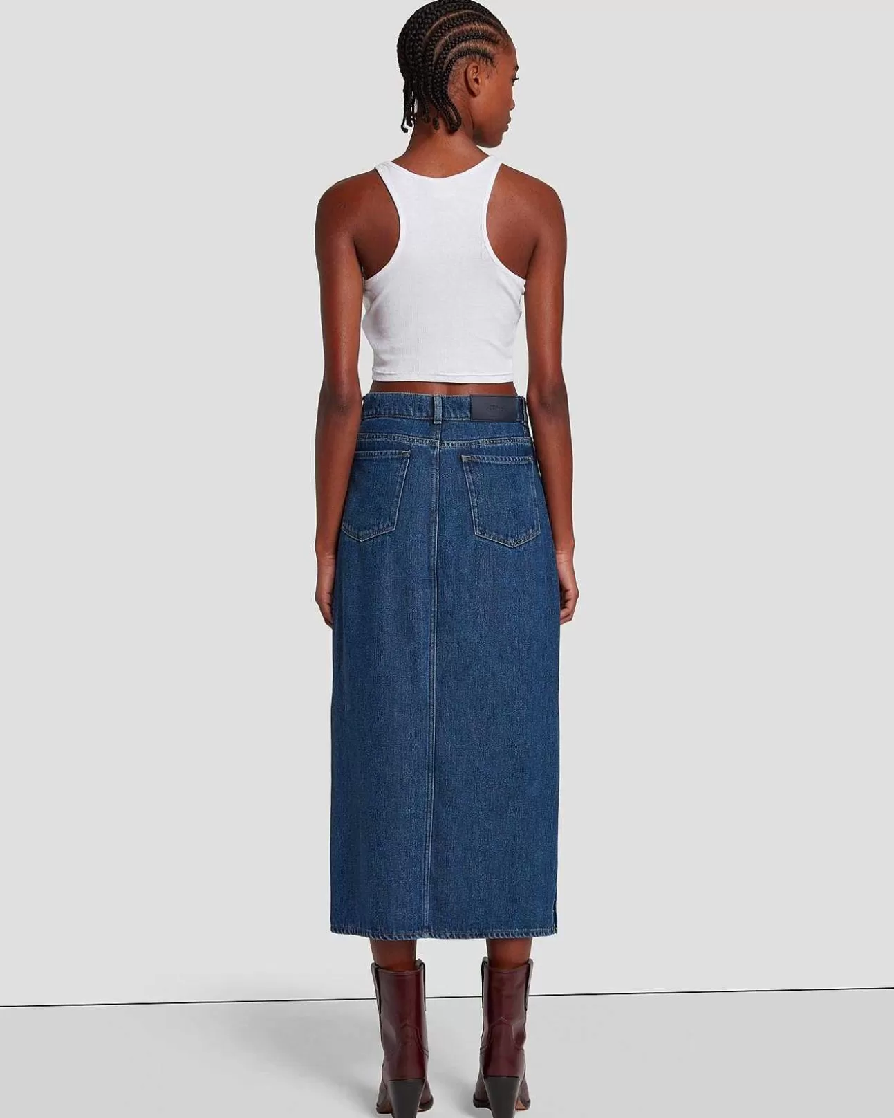 Jeans*Dames 7 For All Mankind Denim Midi-Rok In Ontdekkingsreiziger