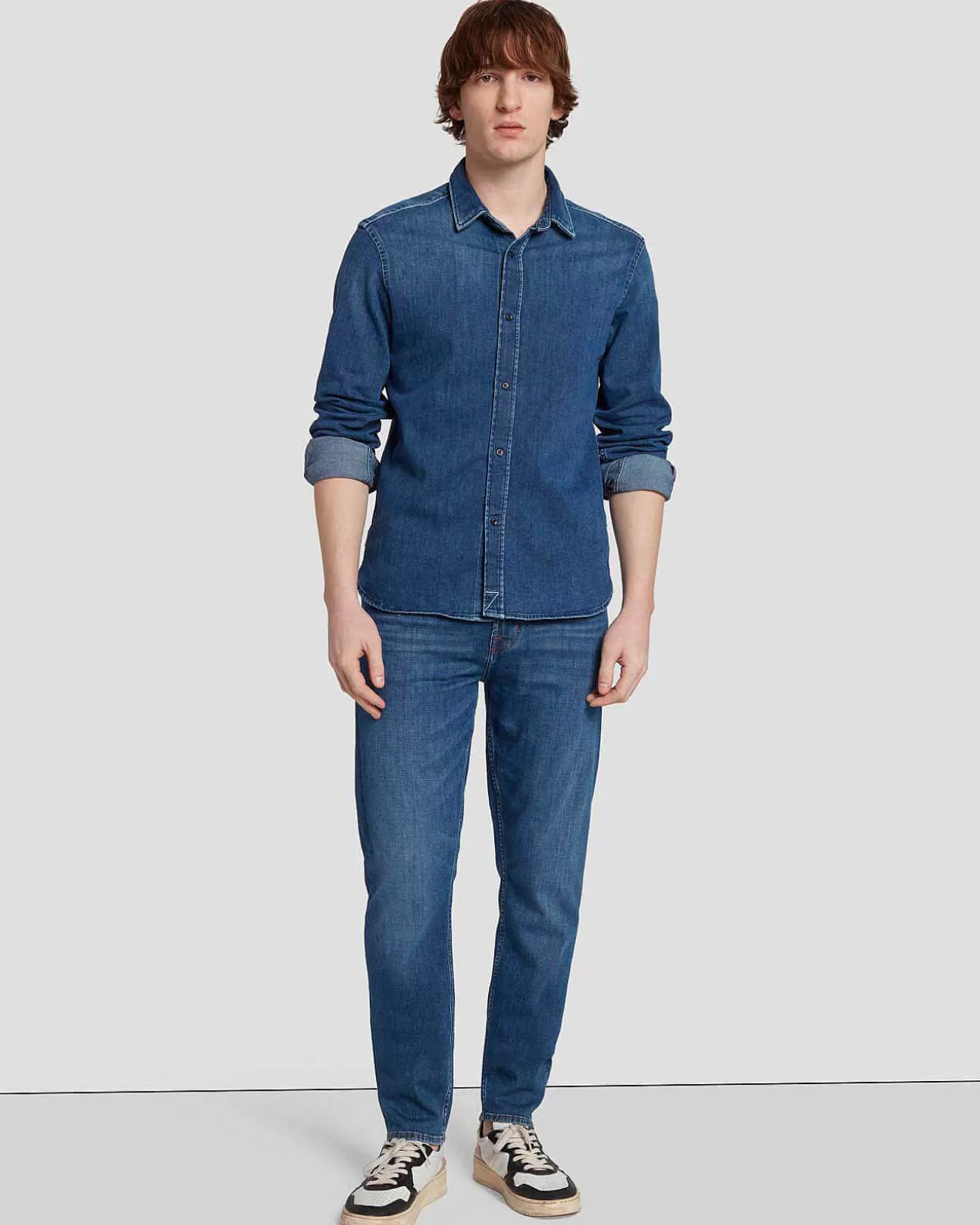 Jeans*Heren 7 For All Mankind Denim Overhemd Met Linkerhand In Ontduiking