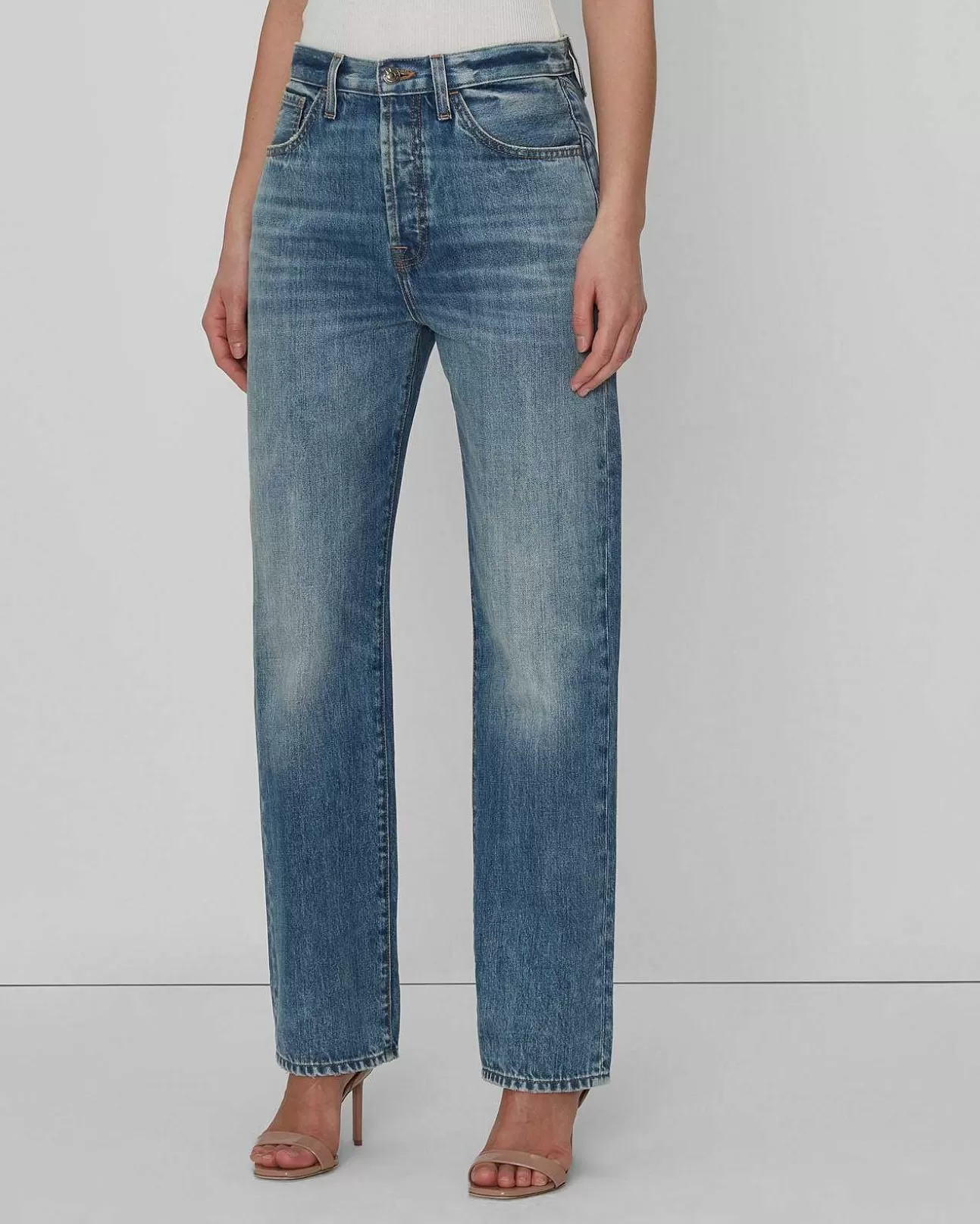 Jeans*Dames 7 For All Mankind Eenvoudig Recht Sterpaneel In Palma Rosa