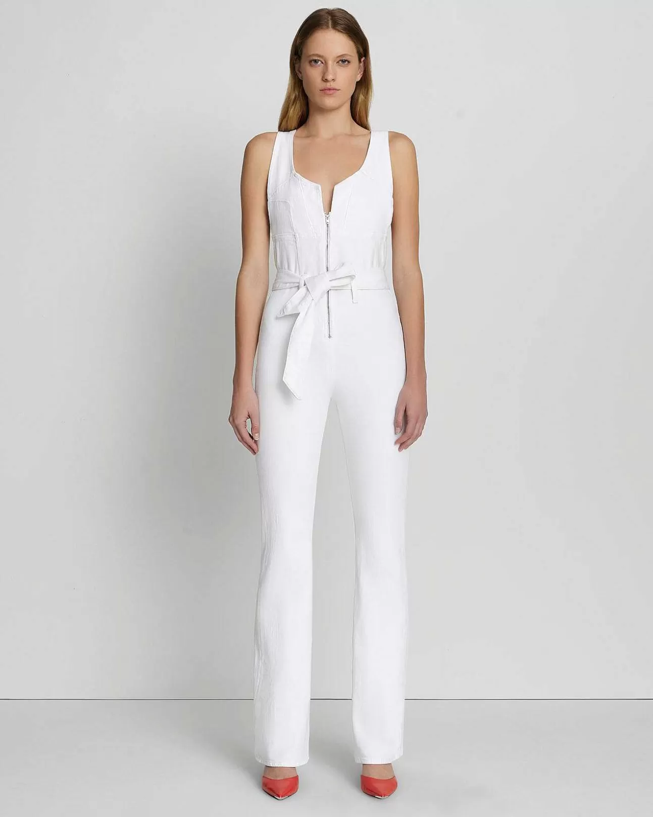 Jeans*Dames 7 For All Mankind Flare Jumpsuit Met Rits Aan De Voorkant Briljant Wit