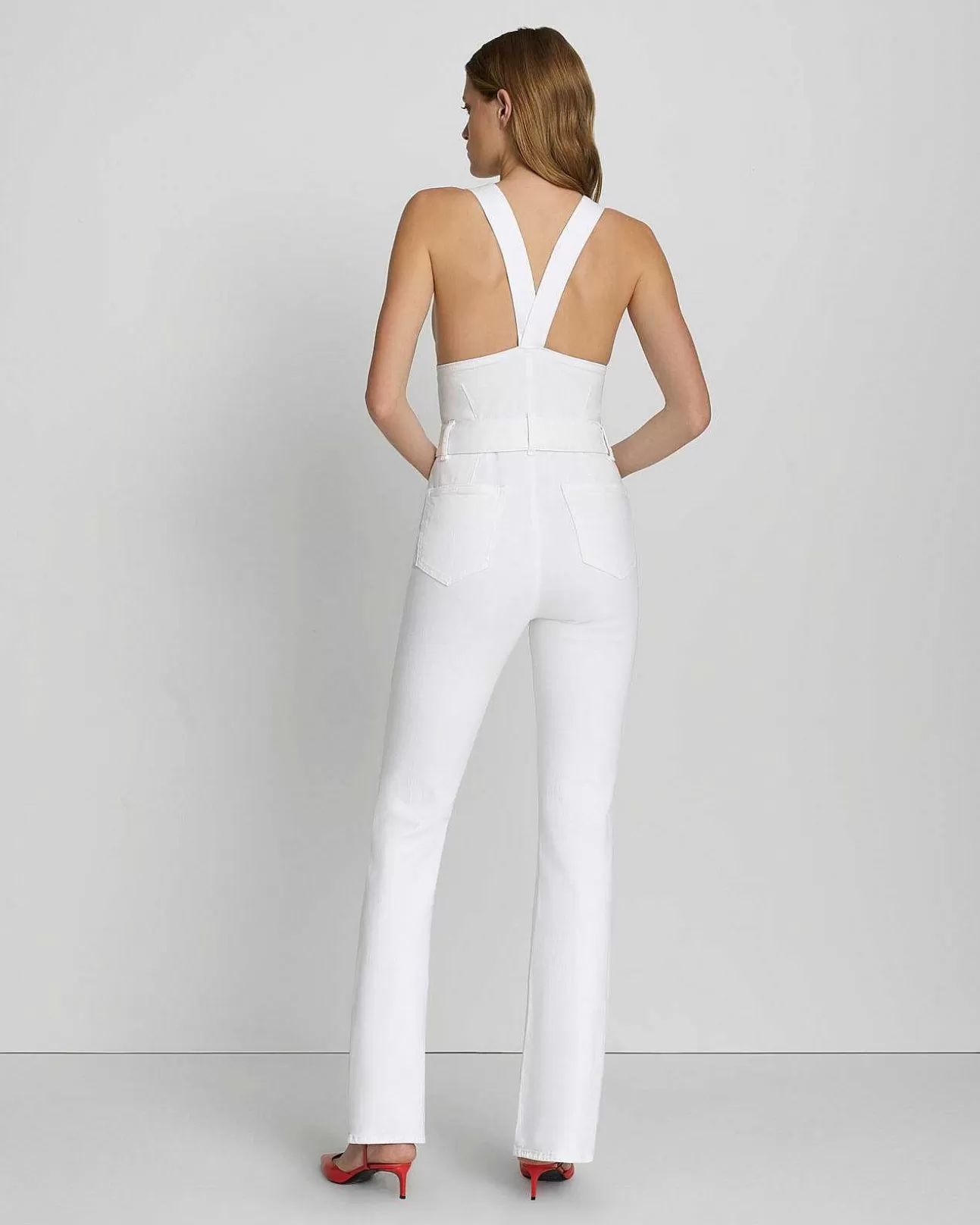 Jeans*Dames 7 For All Mankind Flare Jumpsuit Met Rits Aan De Voorkant Briljant Wit