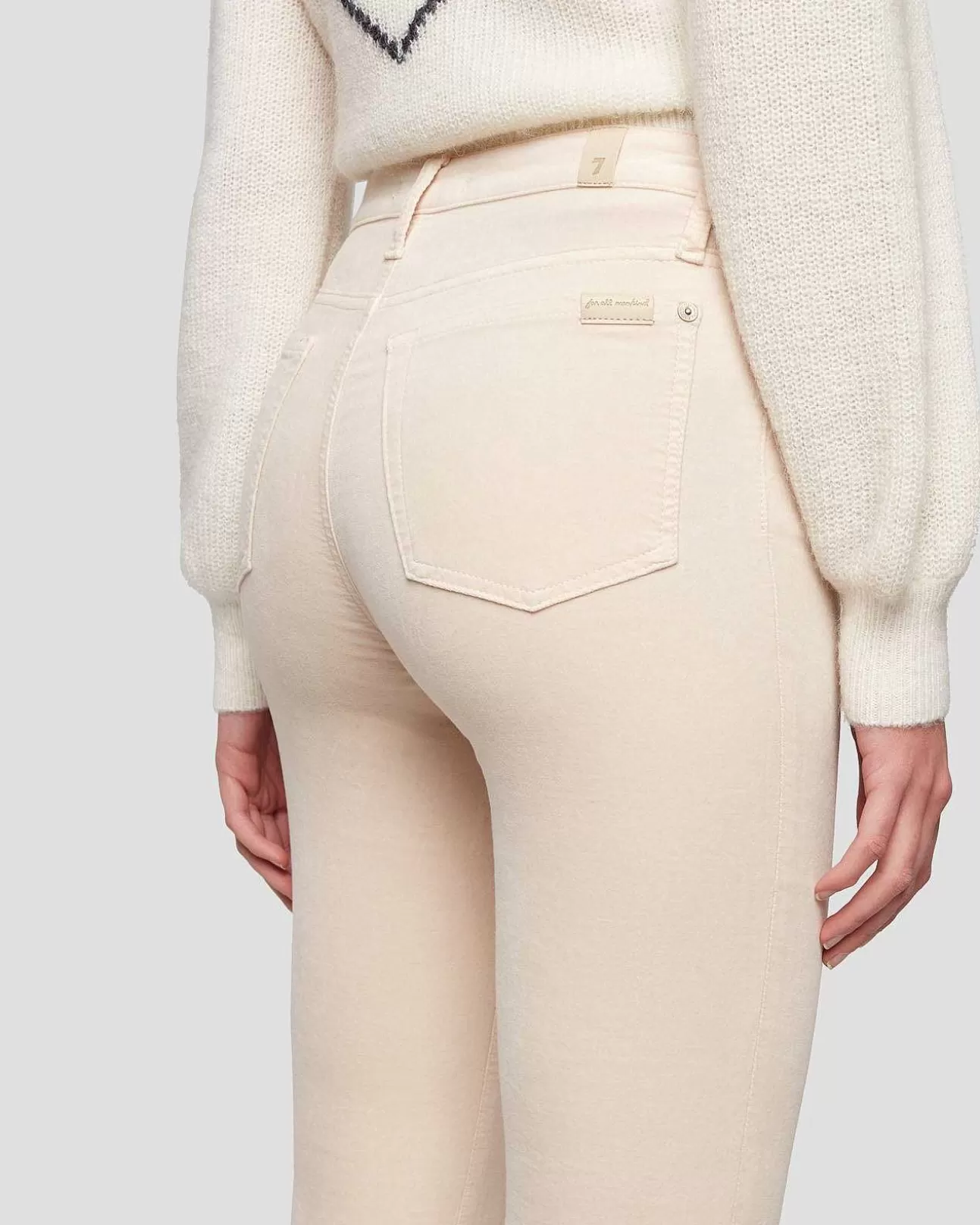 Broek*Dames 7 For All Mankind Fluwelen Hoge Taille Slanke Kick-In Tapioca