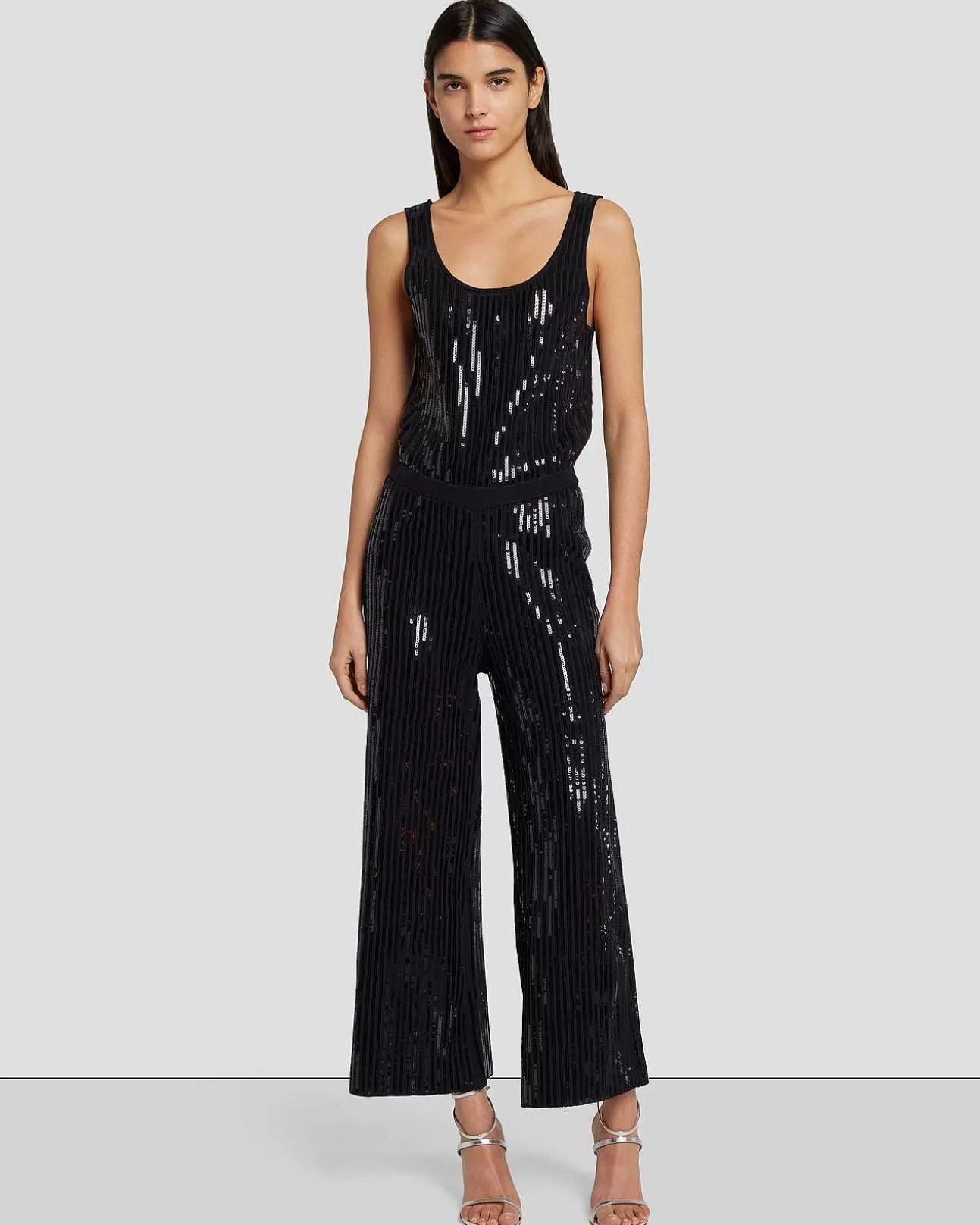 Jurken En Jumpsuits*Dames 7 For All Mankind Gebreide Jumpsuit Met Wijde Pijpen En Pailletten Zwart