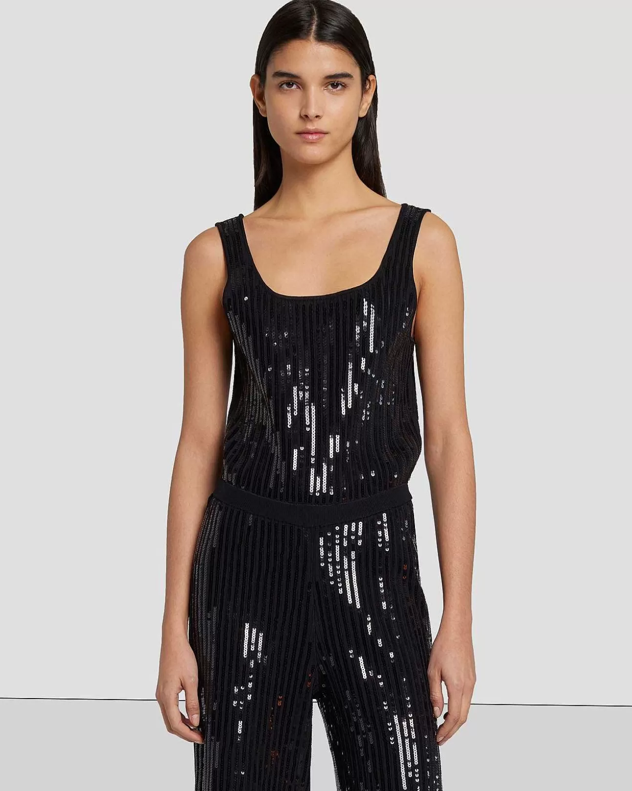 Jurken En Jumpsuits*Dames 7 For All Mankind Gebreide Jumpsuit Met Wijde Pijpen En Pailletten Zwart