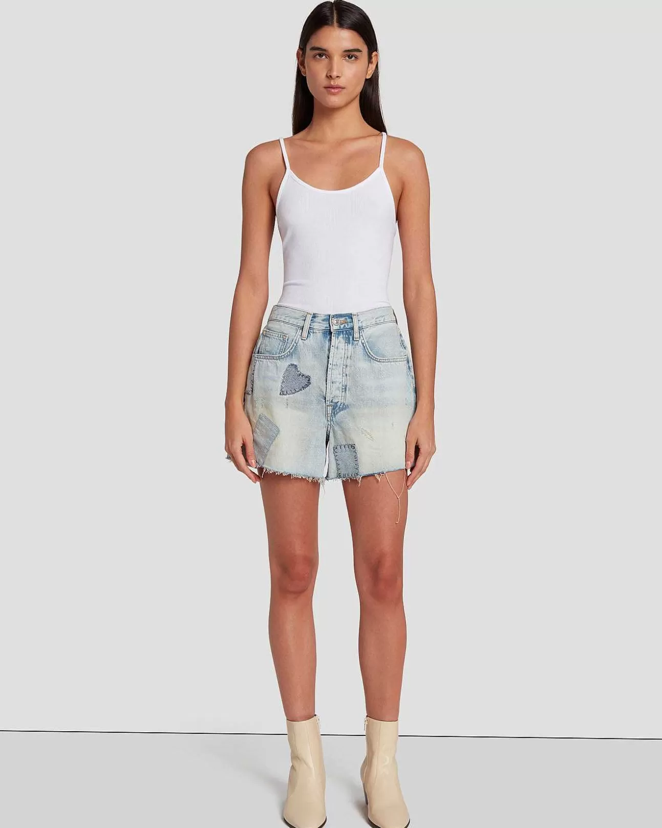 Jeans*Dames 7 For All Mankind Gemakkelijk Ruby Short In Iris-Patchwork Iers Patchwork