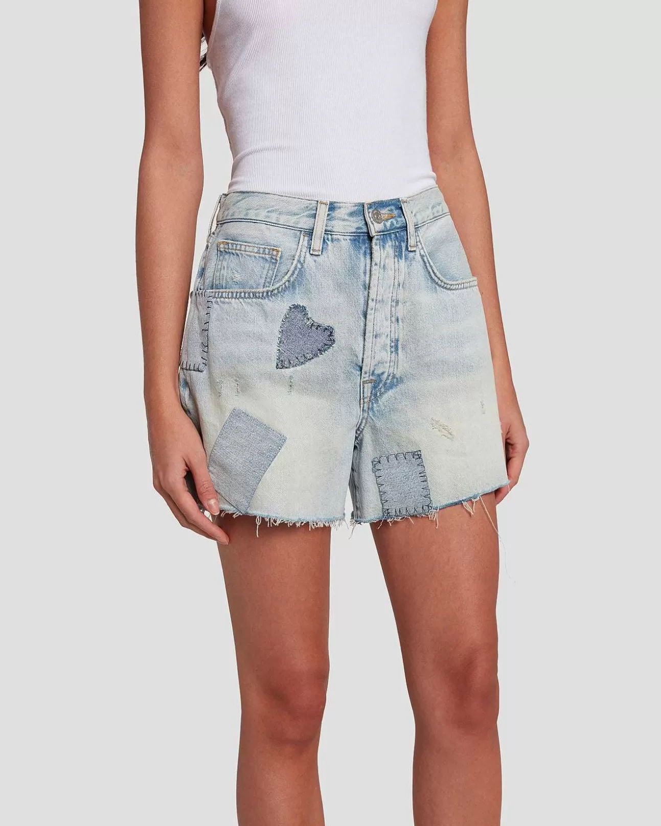 Jeans*Dames 7 For All Mankind Gemakkelijk Ruby Short In Iris-Patchwork Iers Patchwork