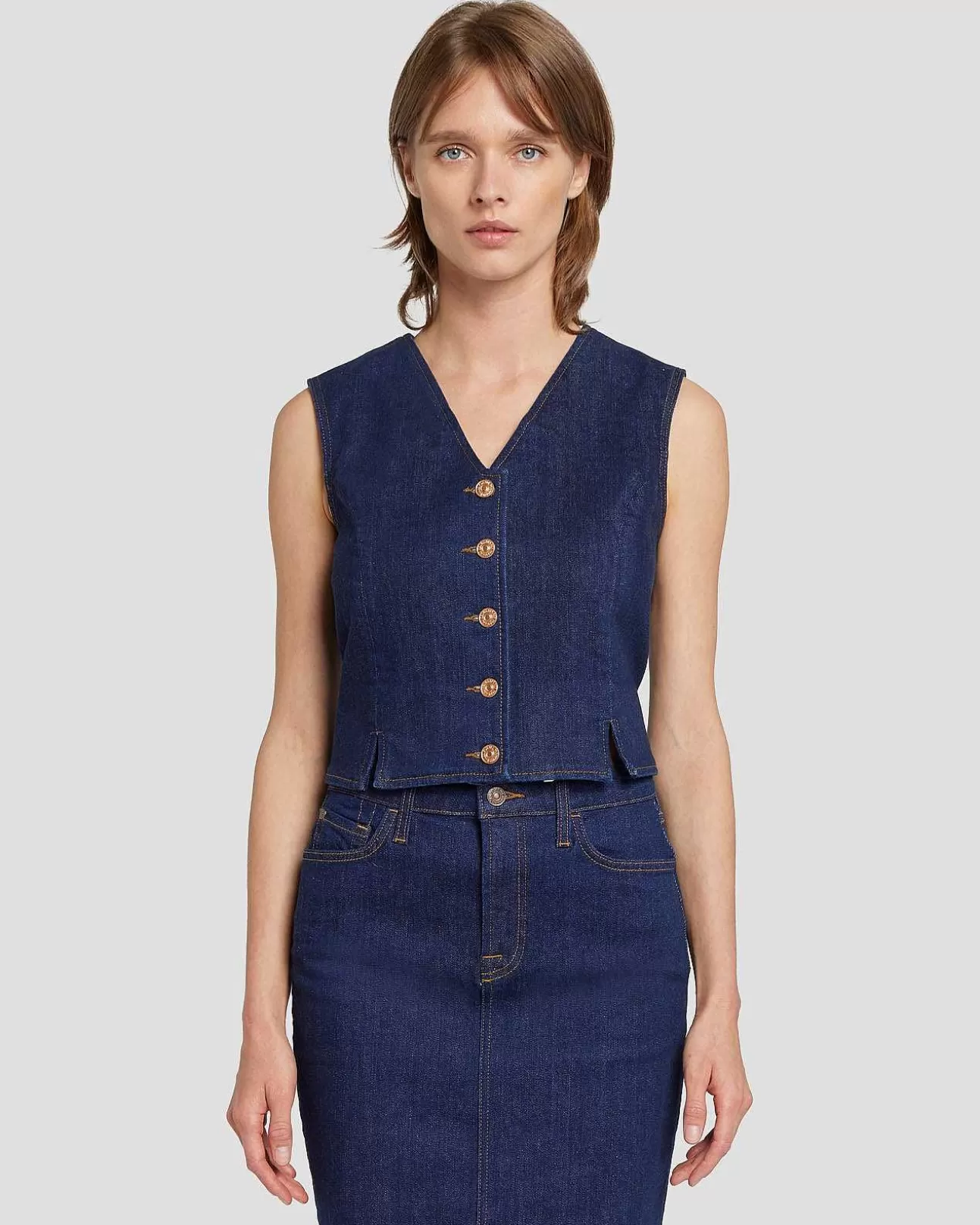 Jeans*Dames 7 For All Mankind Getailleerd Denimvest In Magnolia