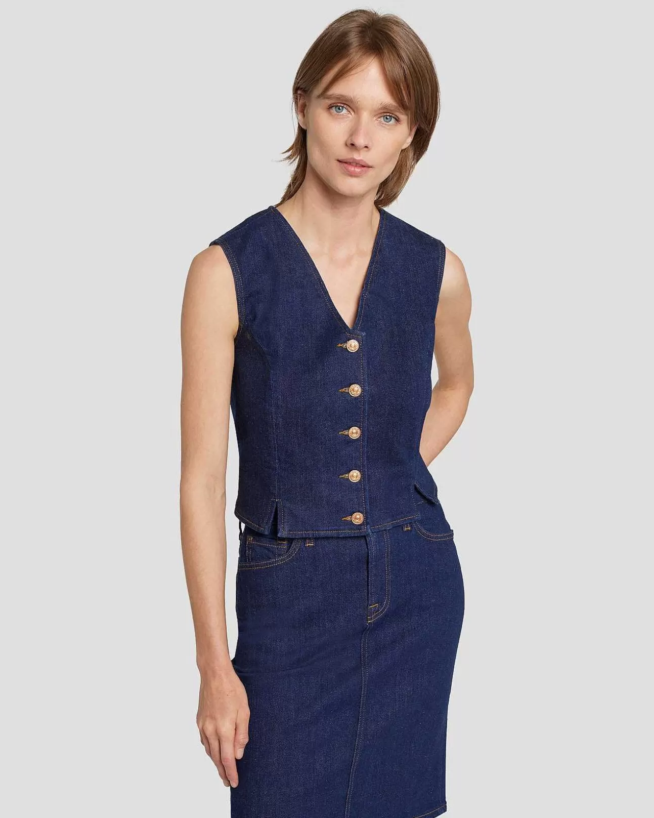 Jeans*Dames 7 For All Mankind Getailleerd Denimvest In Magnolia