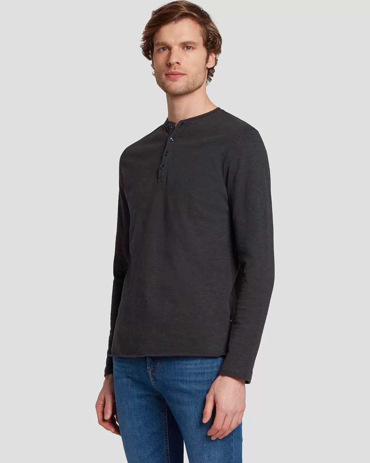 T-Stukken*Heren 7 For All Mankind Henley-In Met Lange Mouwen Dover Wit