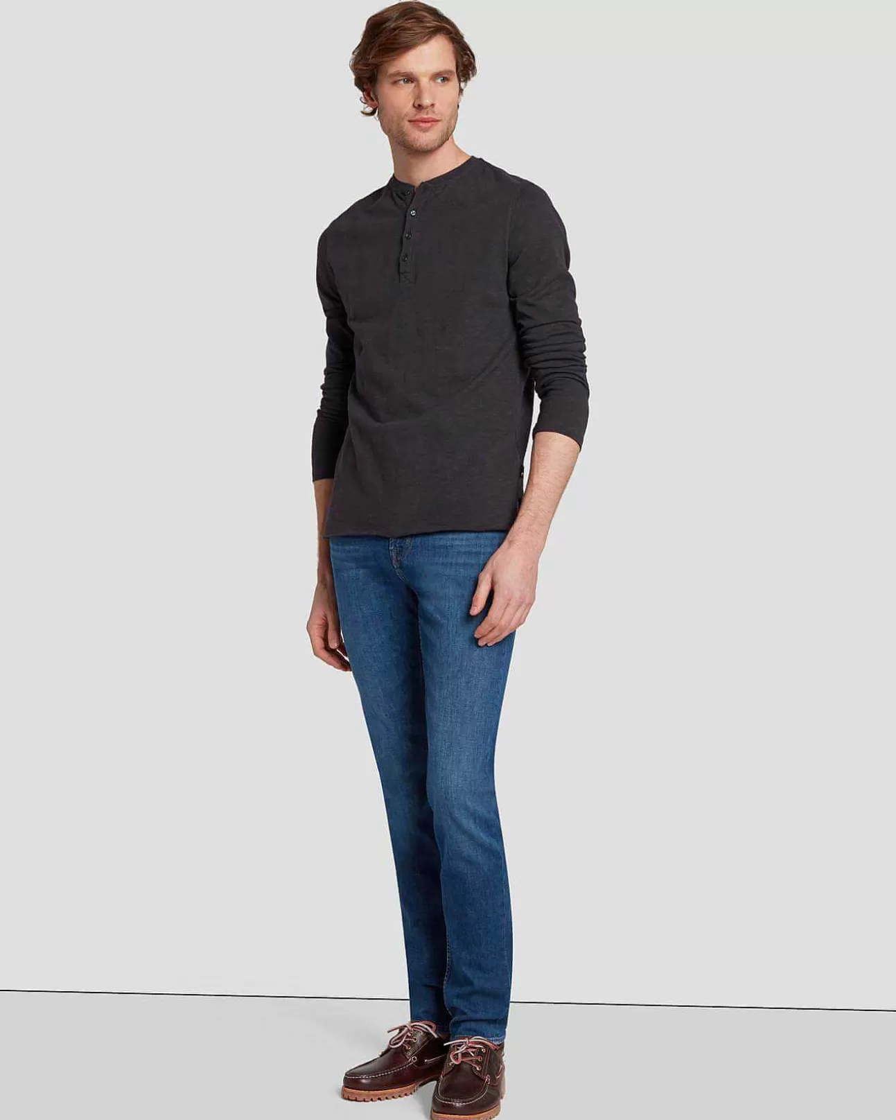 T-Stukken*Heren 7 For All Mankind Henley-In Met Lange Mouwen Dover Wit