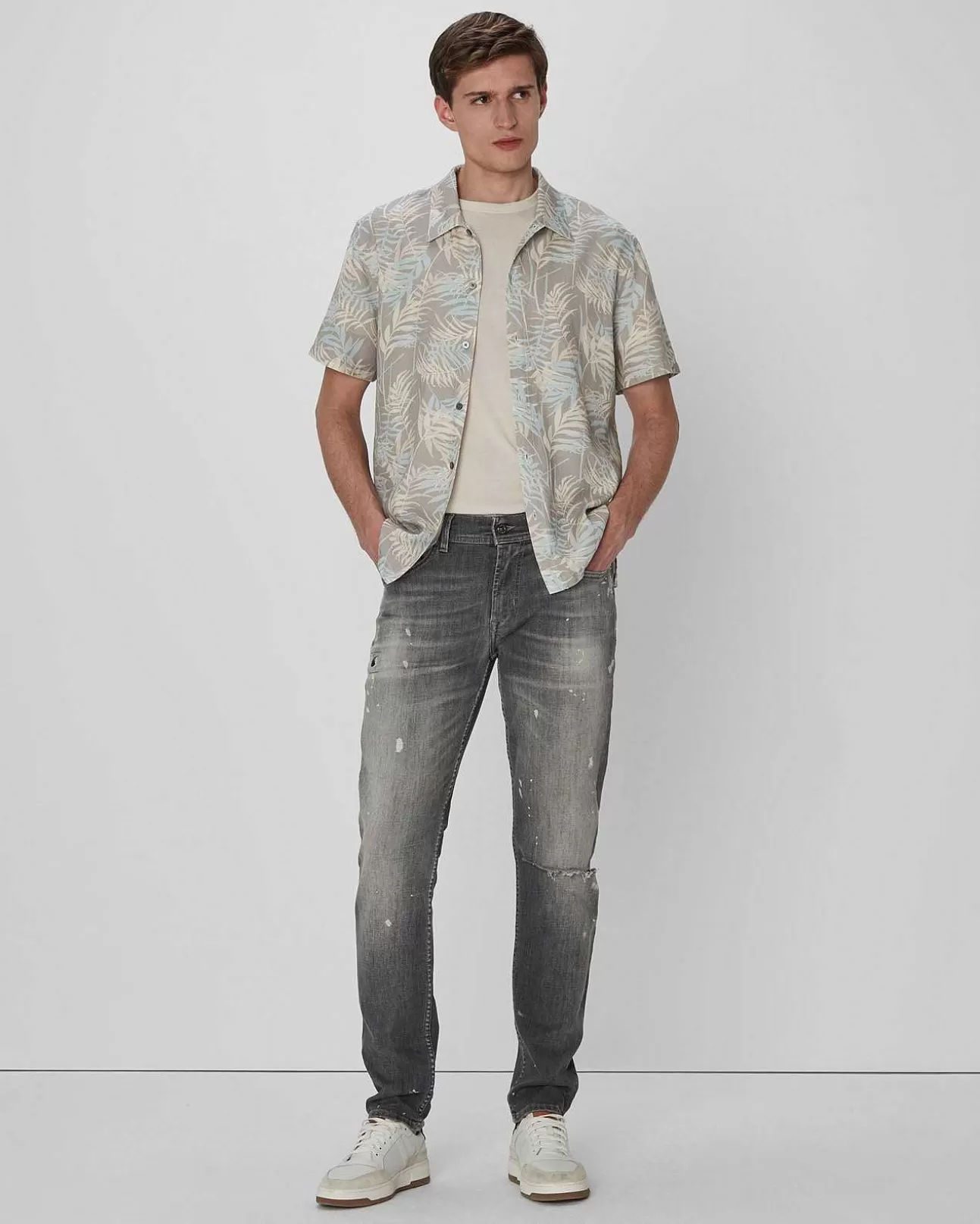 Overhemden*Heren 7 For All Mankind Kampshirt Met Palmprint In Indigo