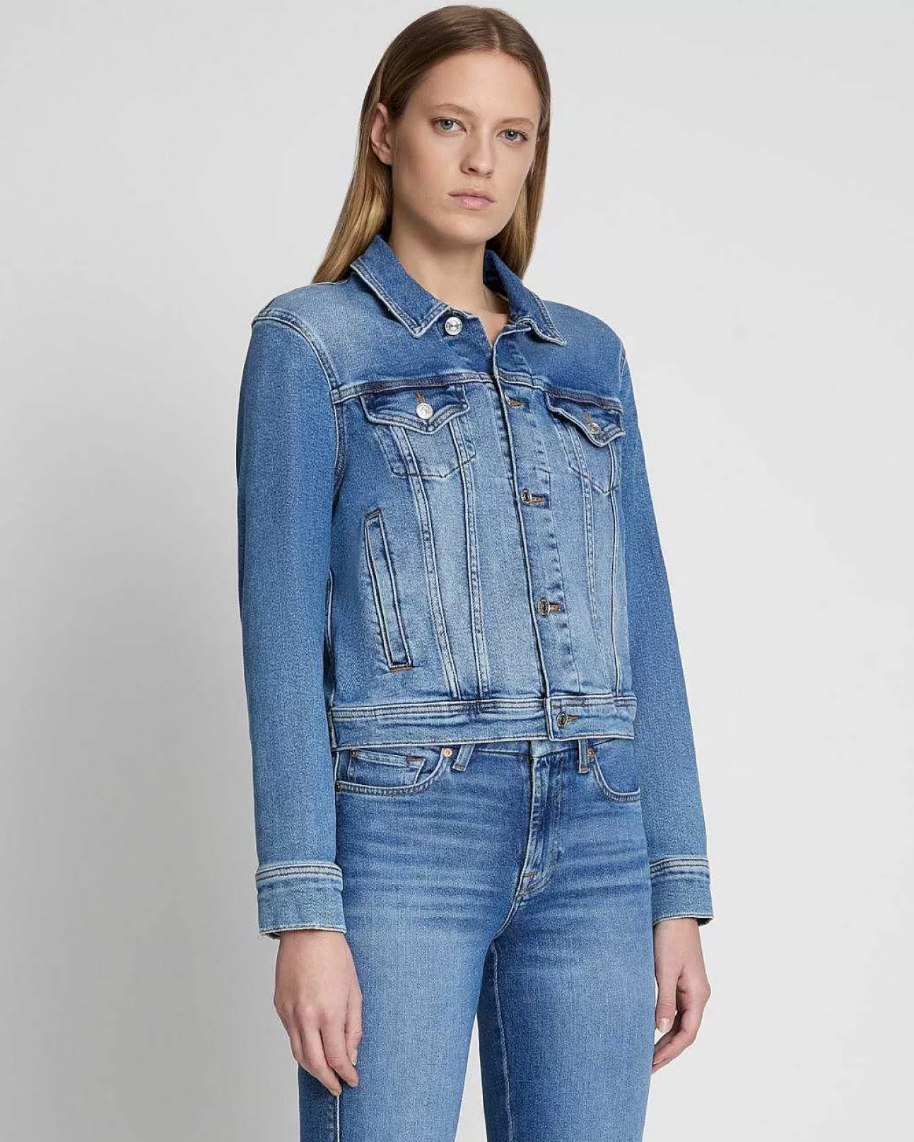 Jeans*Dames 7 For All Mankind Klassiek Truckerjack In Lyme