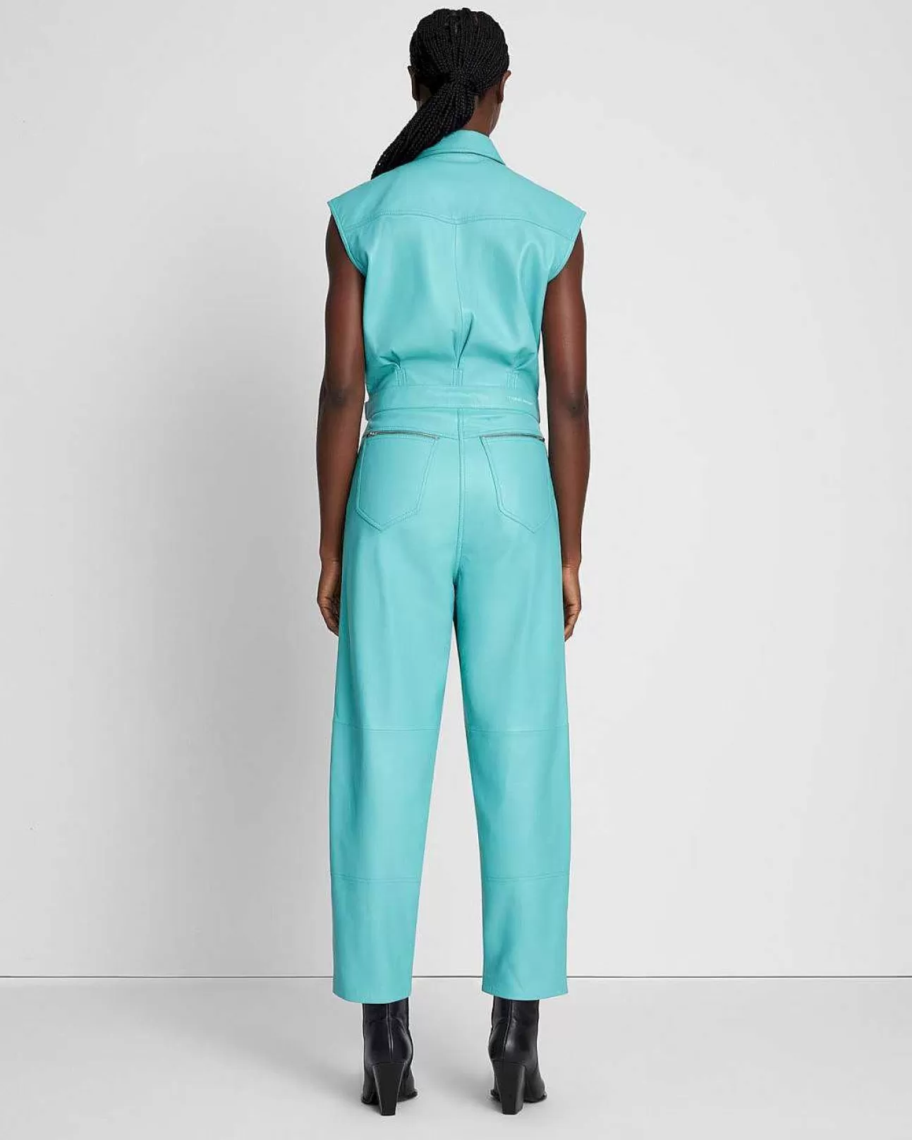 Jurken En Jumpsuits*Dames 7 For All Mankind Leren Mouwloze Ballonjumpsuit In Atlantis