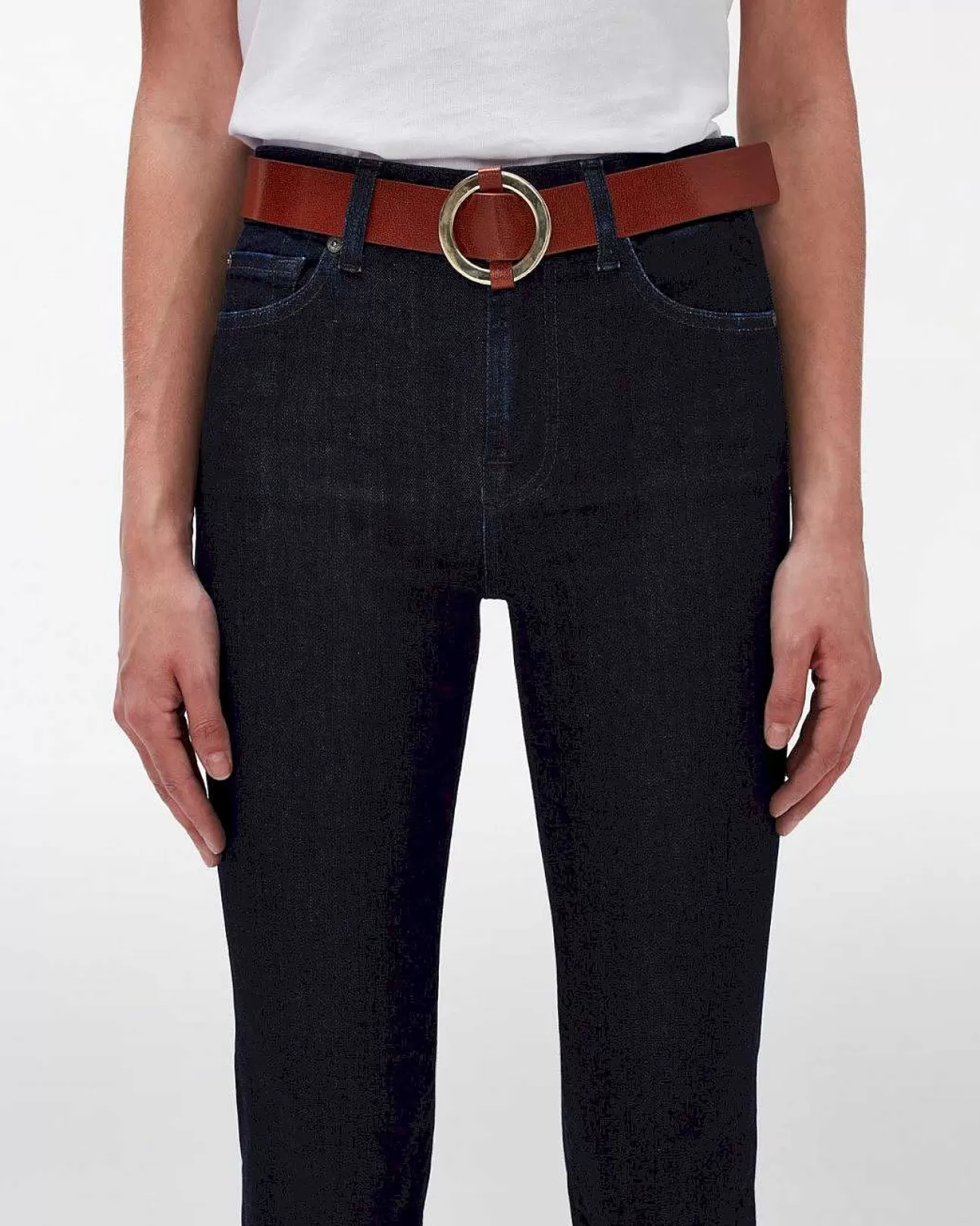 Dames 7 For All Mankind Leren Riem Met Ringgesp Zwart