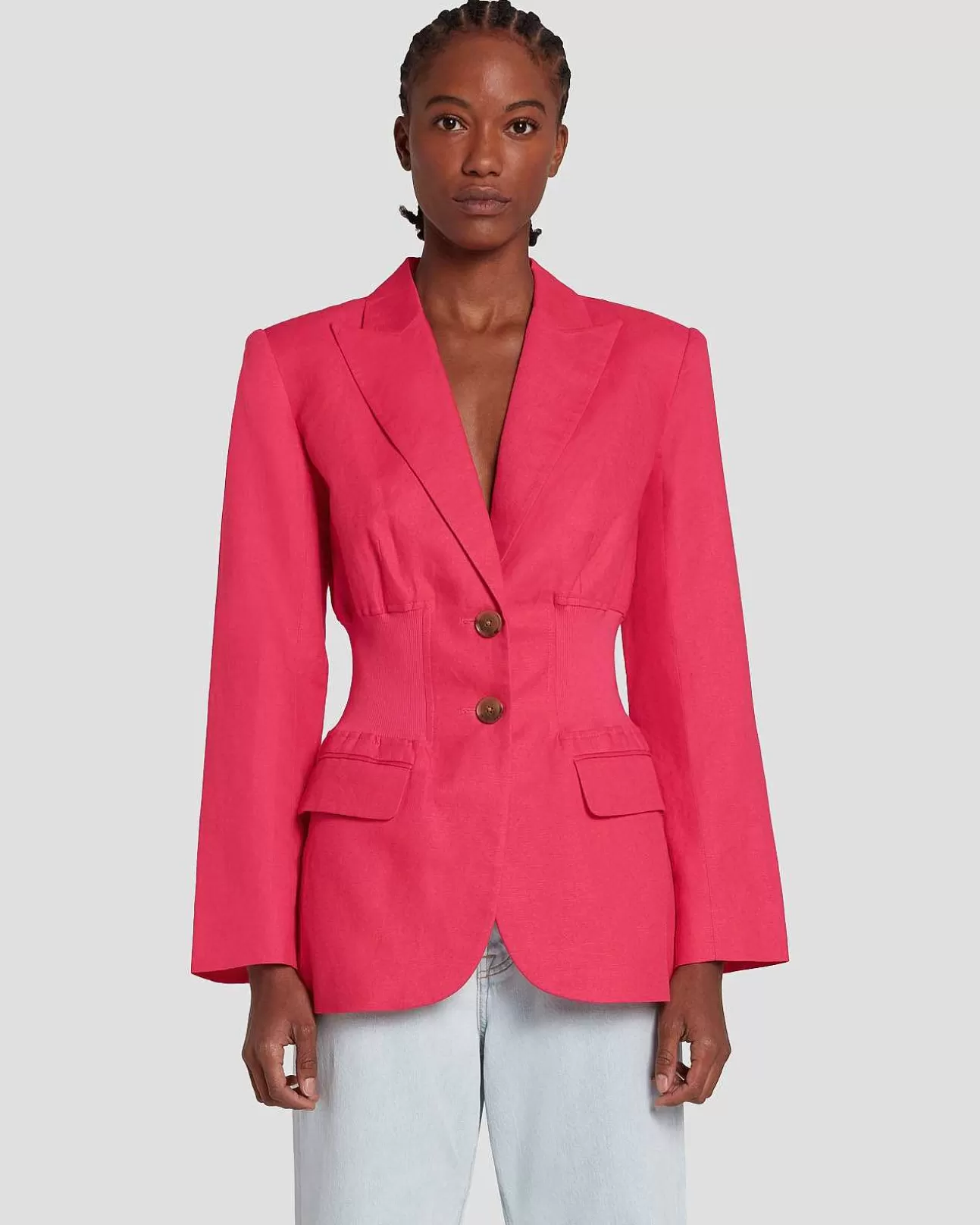 Jassen En Jassen*Dames 7 For All Mankind Linnen Blazer Met Geplooide Taille Geranium