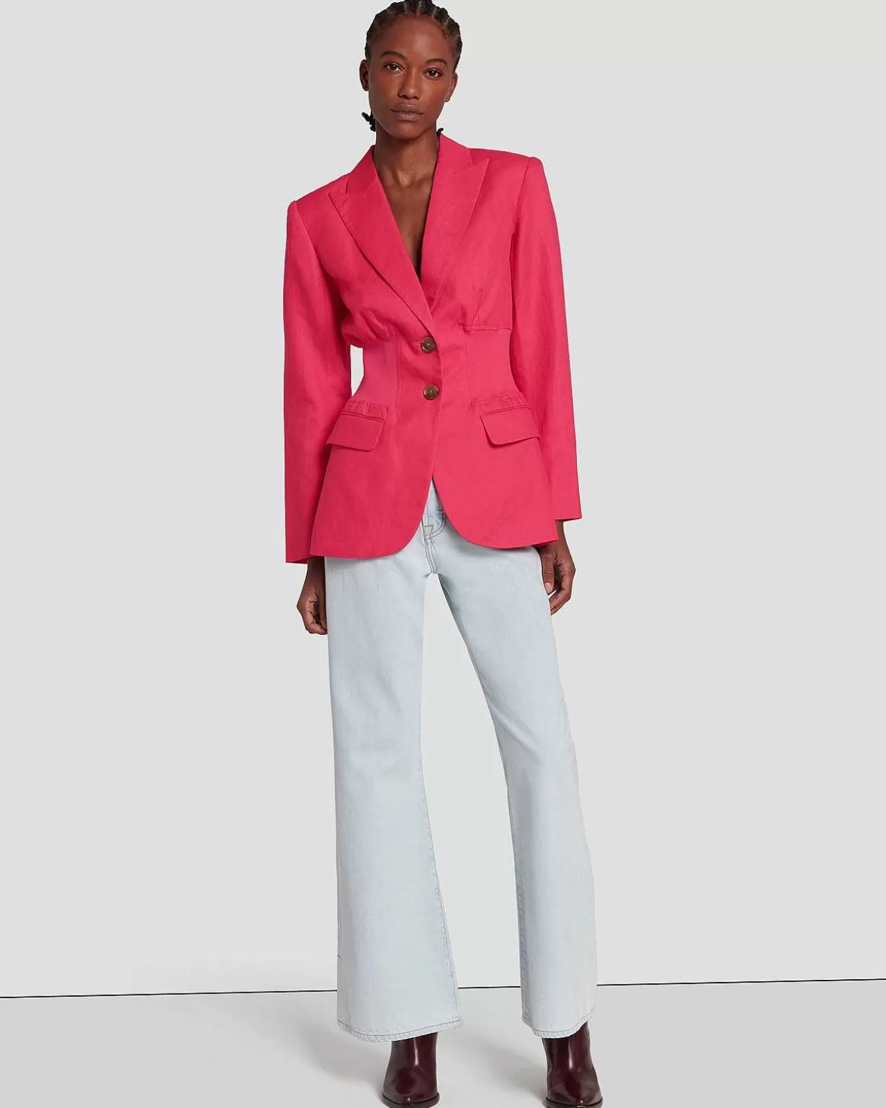 Jassen En Jassen*Dames 7 For All Mankind Linnen Blazer Met Geplooide Taille Geranium