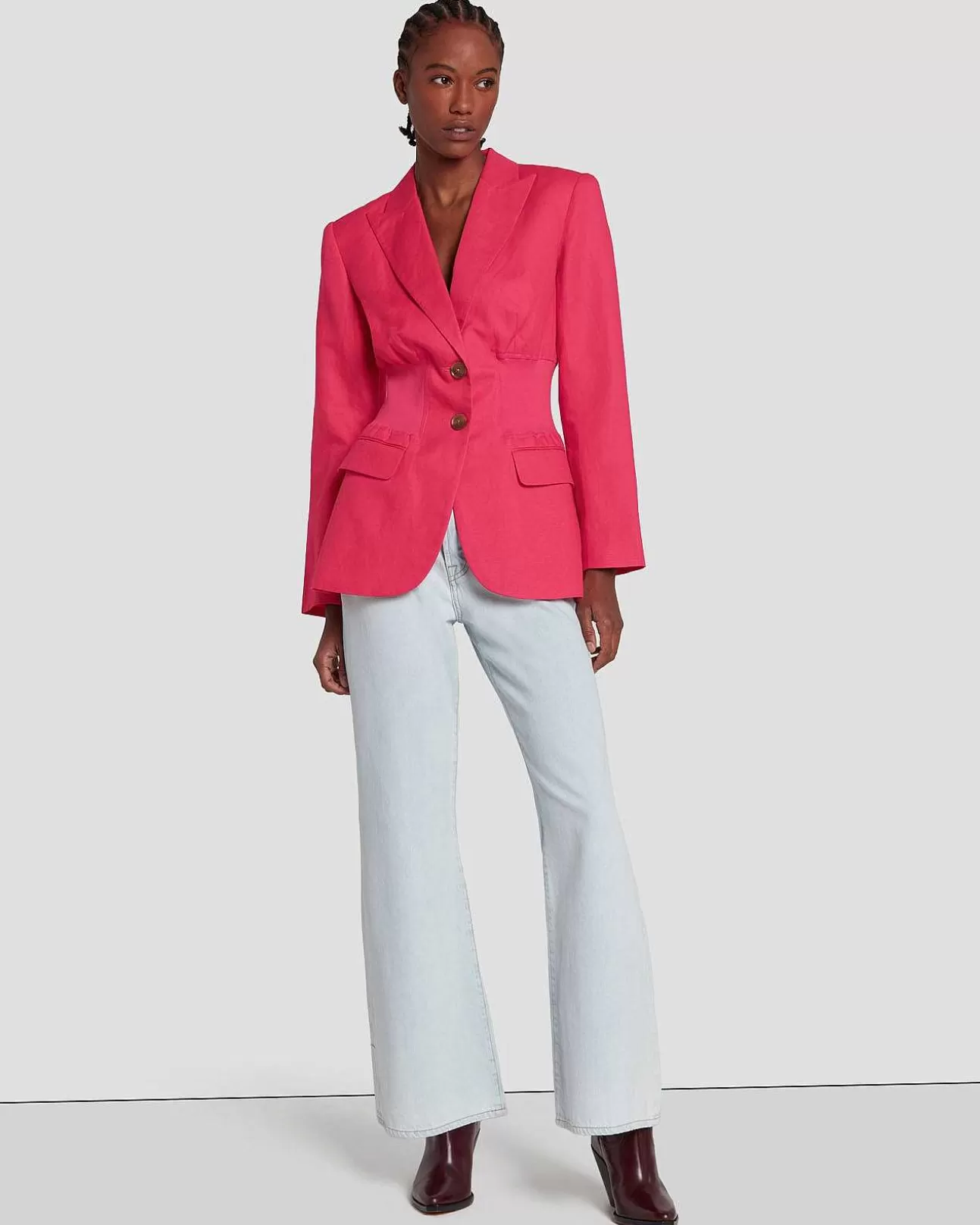 Jassen En Jassen*Dames 7 For All Mankind Linnen Blazer Met Geplooide Taille Geranium