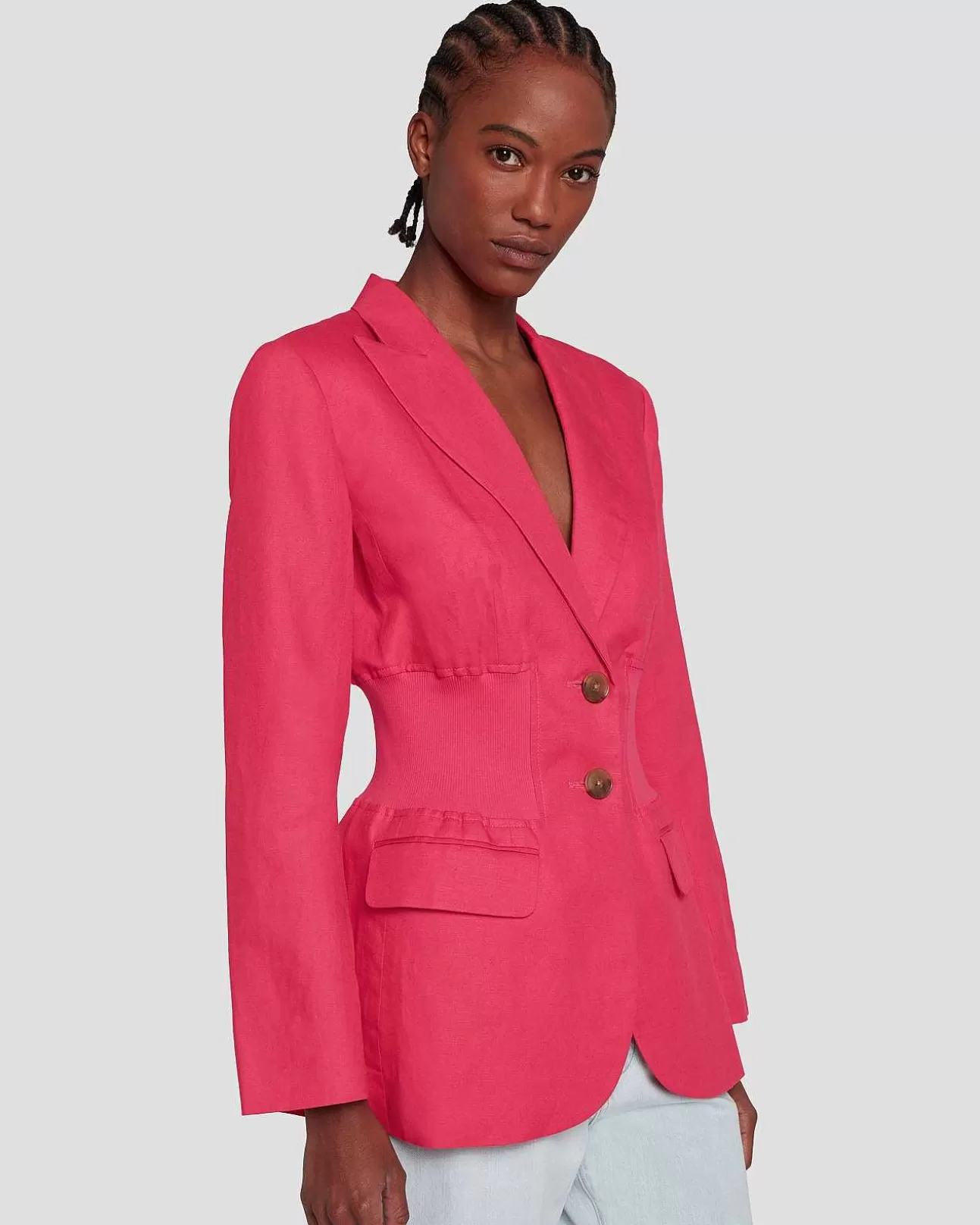 Jassen En Jassen*Dames 7 For All Mankind Linnen Blazer Met Geplooide Taille Geranium