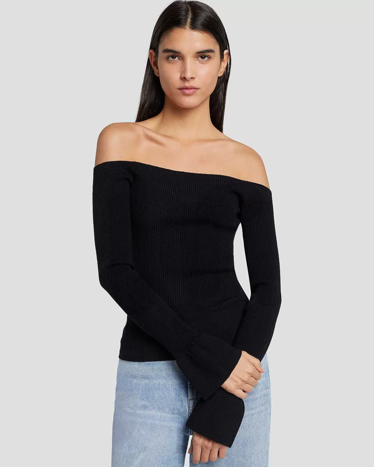 Truien*Dames 7 For All Mankind Off-Shoulder Trui In Zwart