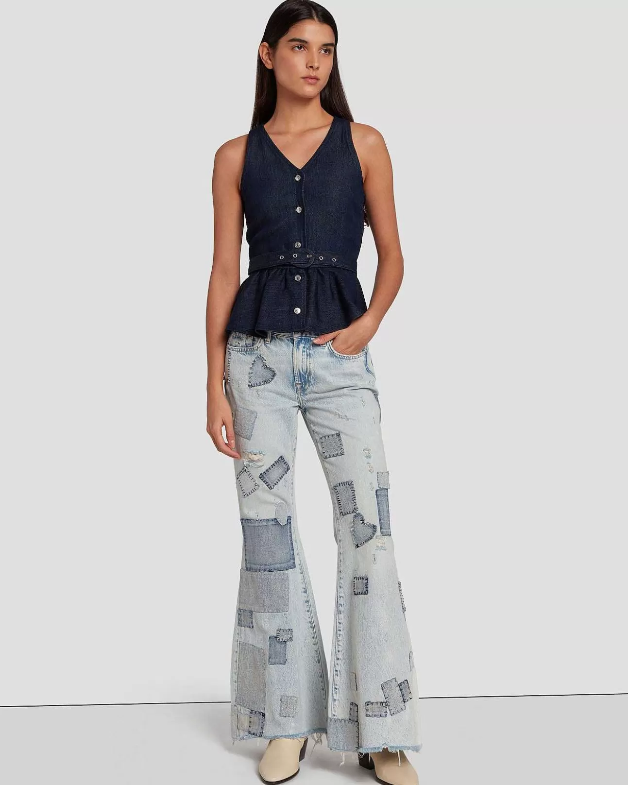 Jeans*Dames 7 For All Mankind Op Maat Gemaakte Laagbouw Flare In Iris-Patchwork Iers Patchwork