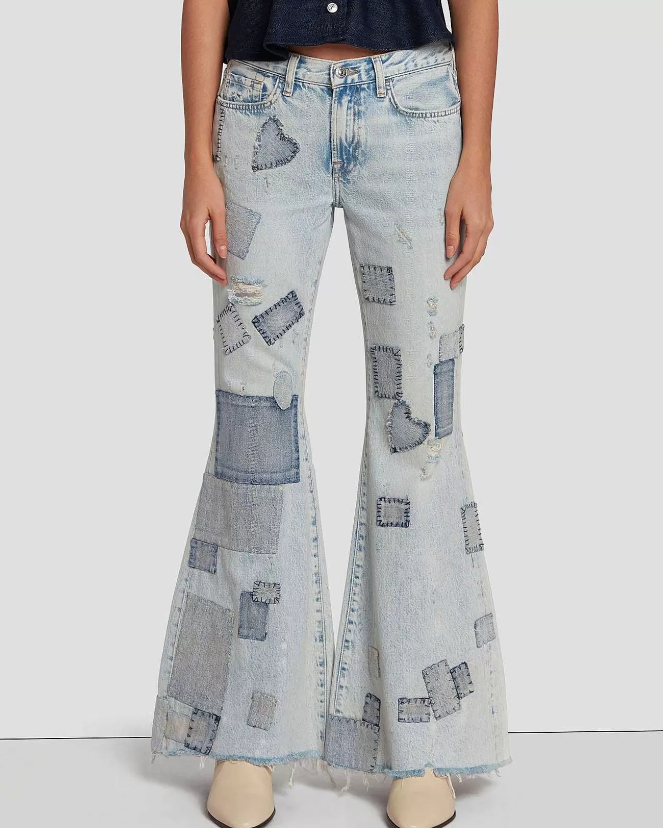 Jeans*Dames 7 For All Mankind Op Maat Gemaakte Laagbouw Flare In Iris-Patchwork Iers Patchwork