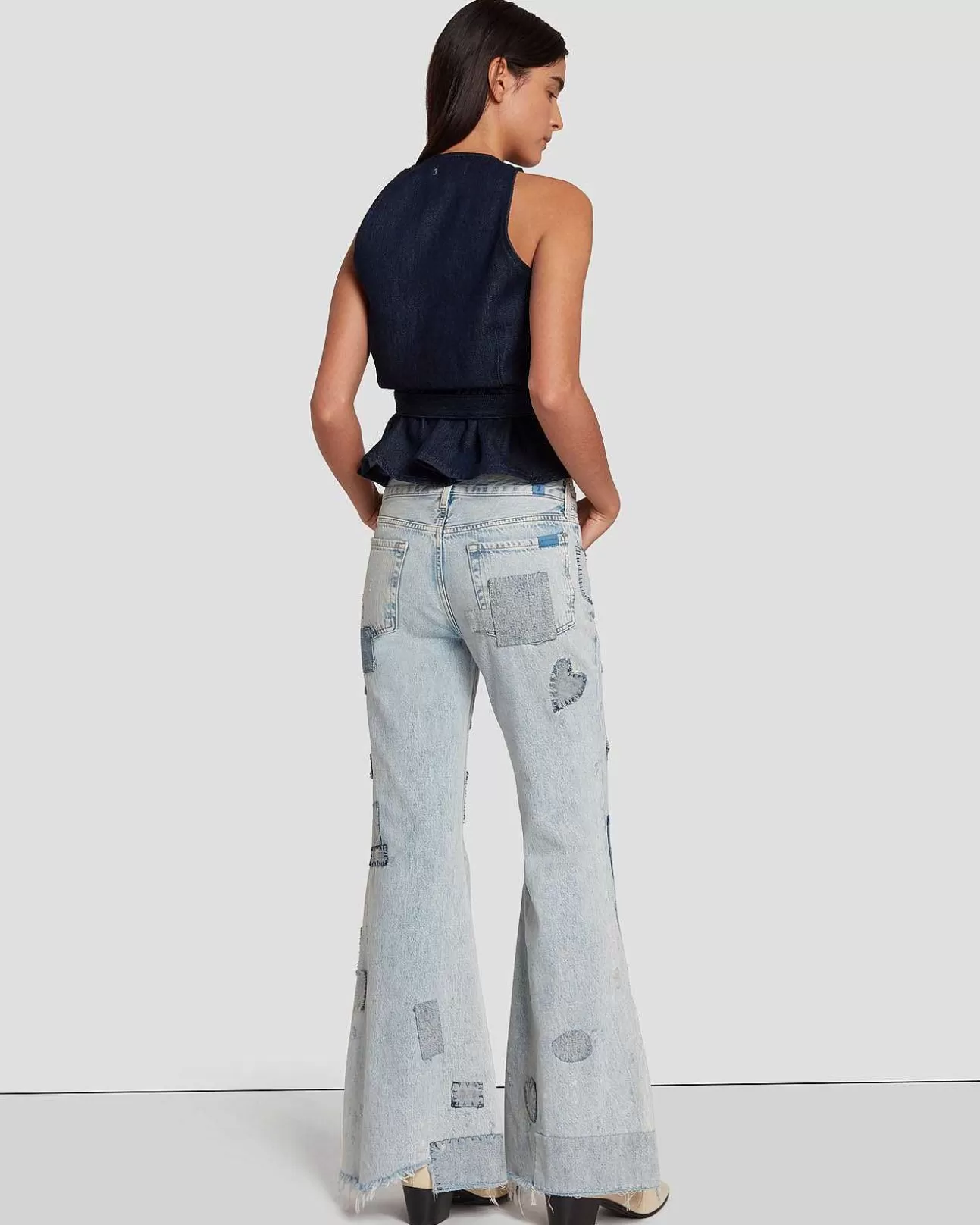 Jeans*Dames 7 For All Mankind Op Maat Gemaakte Laagbouw Flare In Iris-Patchwork Iers Patchwork