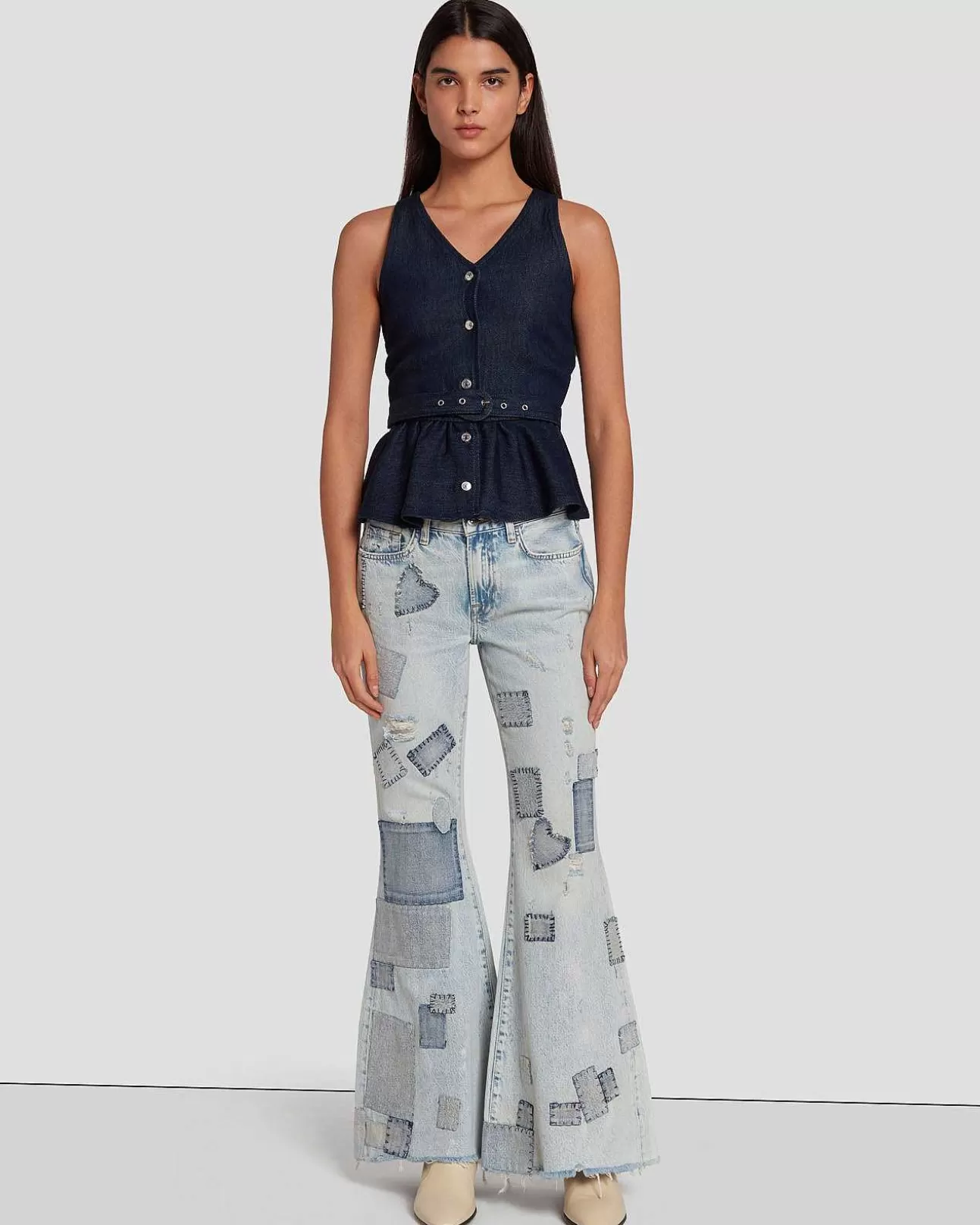 Jeans*Dames 7 For All Mankind Op Maat Gemaakte Laagbouw Flare In Iris-Patchwork Iers Patchwork