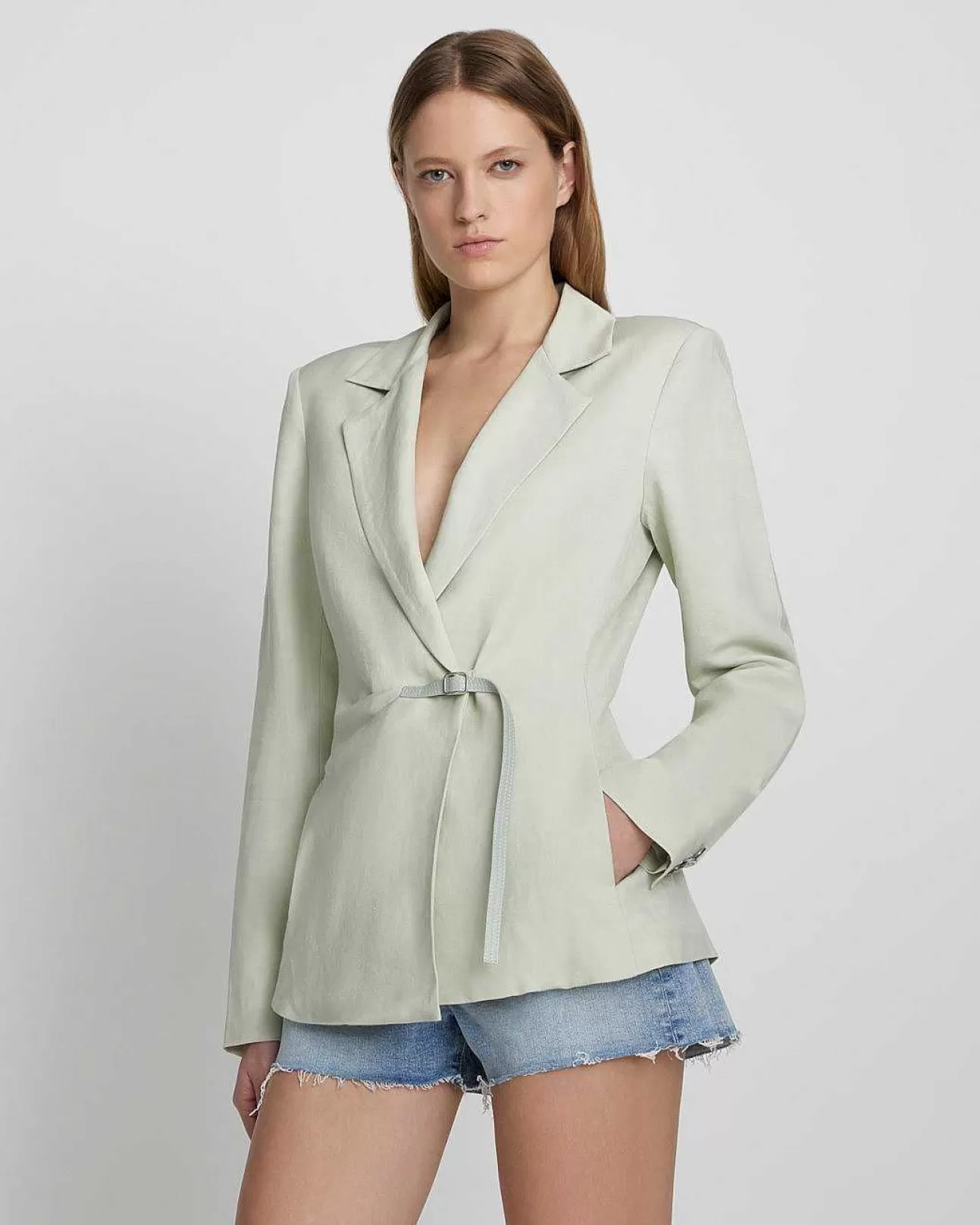 Jassen En Jassen*Dames 7 For All Mankind Op Maat Gemaakte Linnen Blazer In Zeeschuim