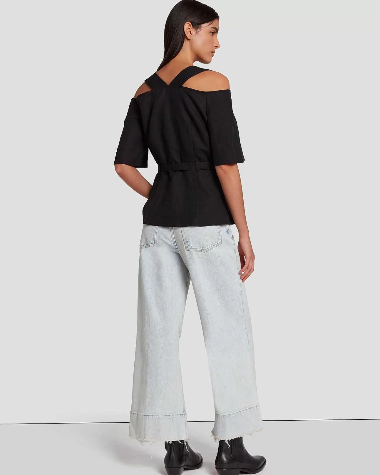 Bovenkanten*Dames 7 For All Mankind Op Maat Gemaakte Off-Shoulder Top Zwart