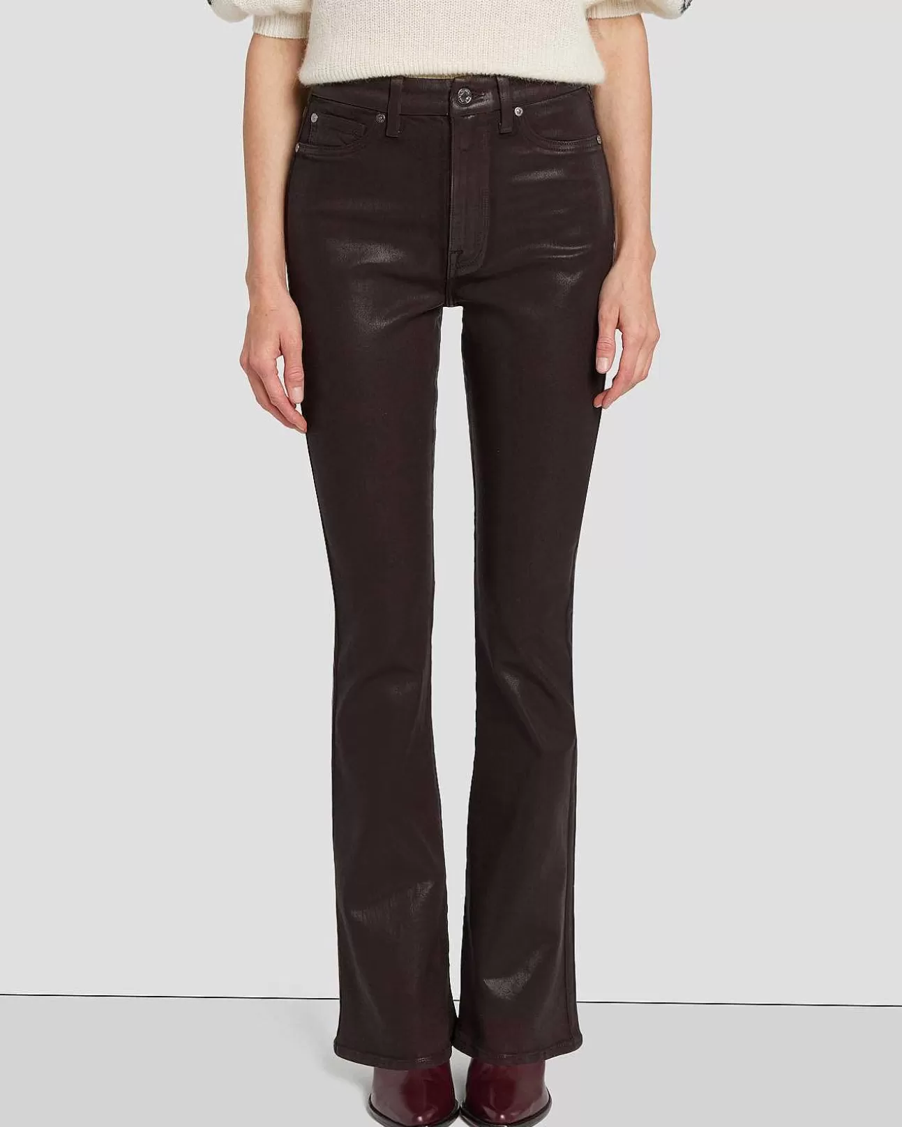 Jeans*Dames 7 For All Mankind Op Maat Gemaakte Uhr Skinny Laars Met Coating Chocolade