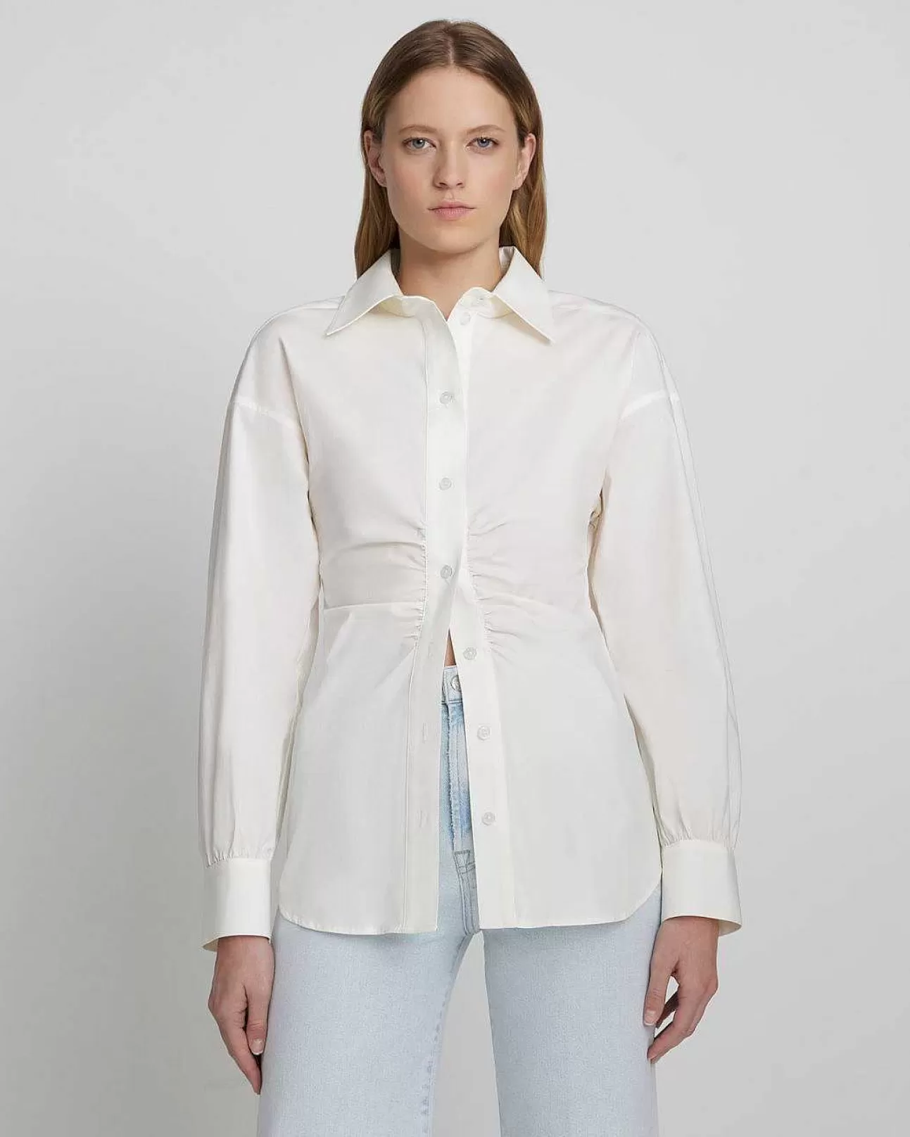 Bovenkanten*Dames 7 For All Mankind Overhemd Met Knoopsluiting In De Taille Antiek Wit