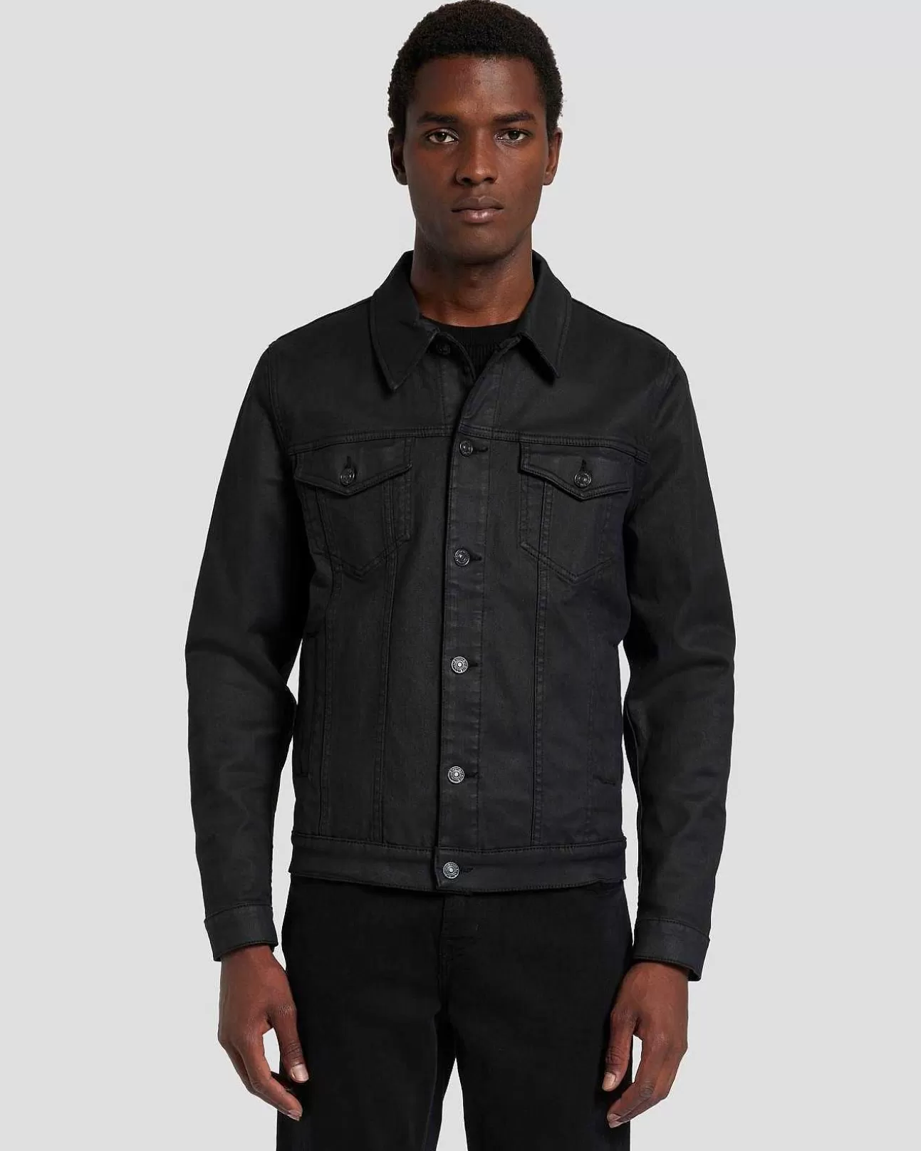 Jeans*Heren 7 For All Mankind Perfect Truckerjack Met Coating Zwart