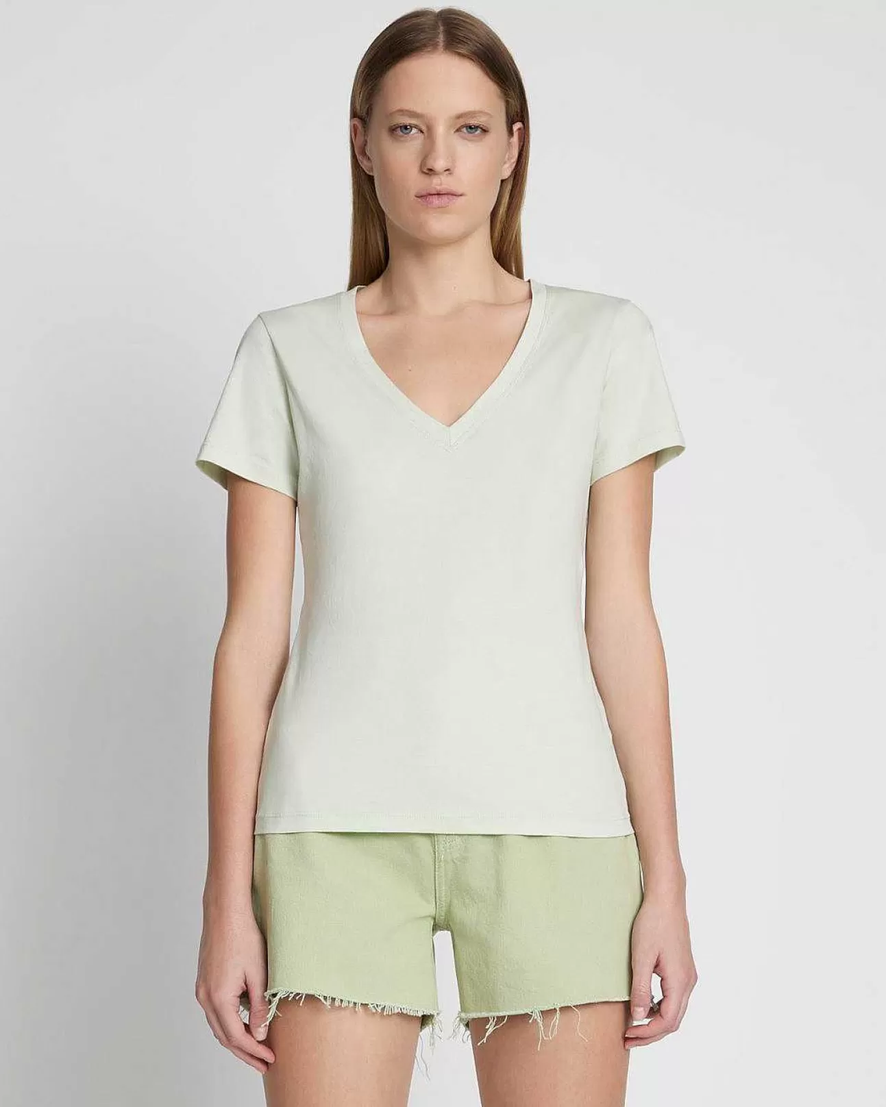 Bovenkanten*Dames 7 For All Mankind Pima Cotton Easy T-Shirt Met V-Hals Prairie-Zonsondergang