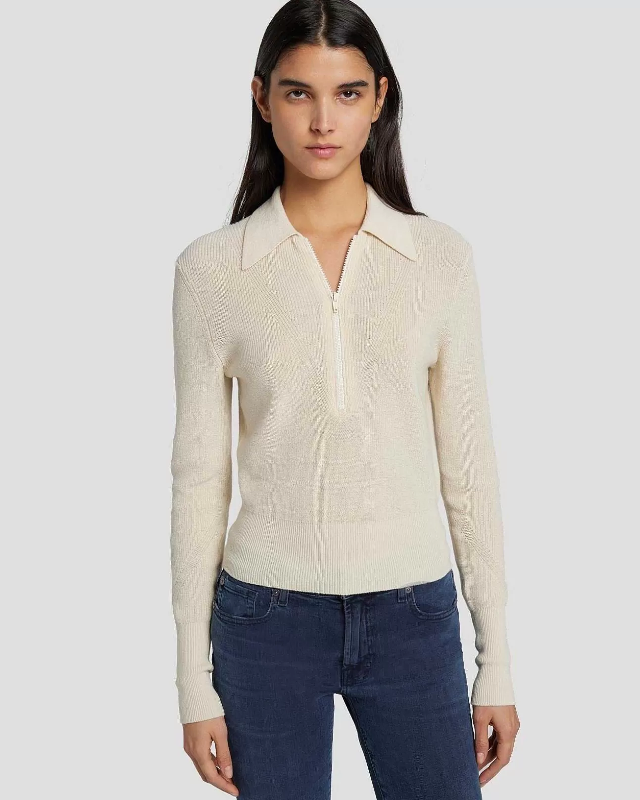 Truien*Dames 7 For All Mankind Polosweater Met Kwartrits Room