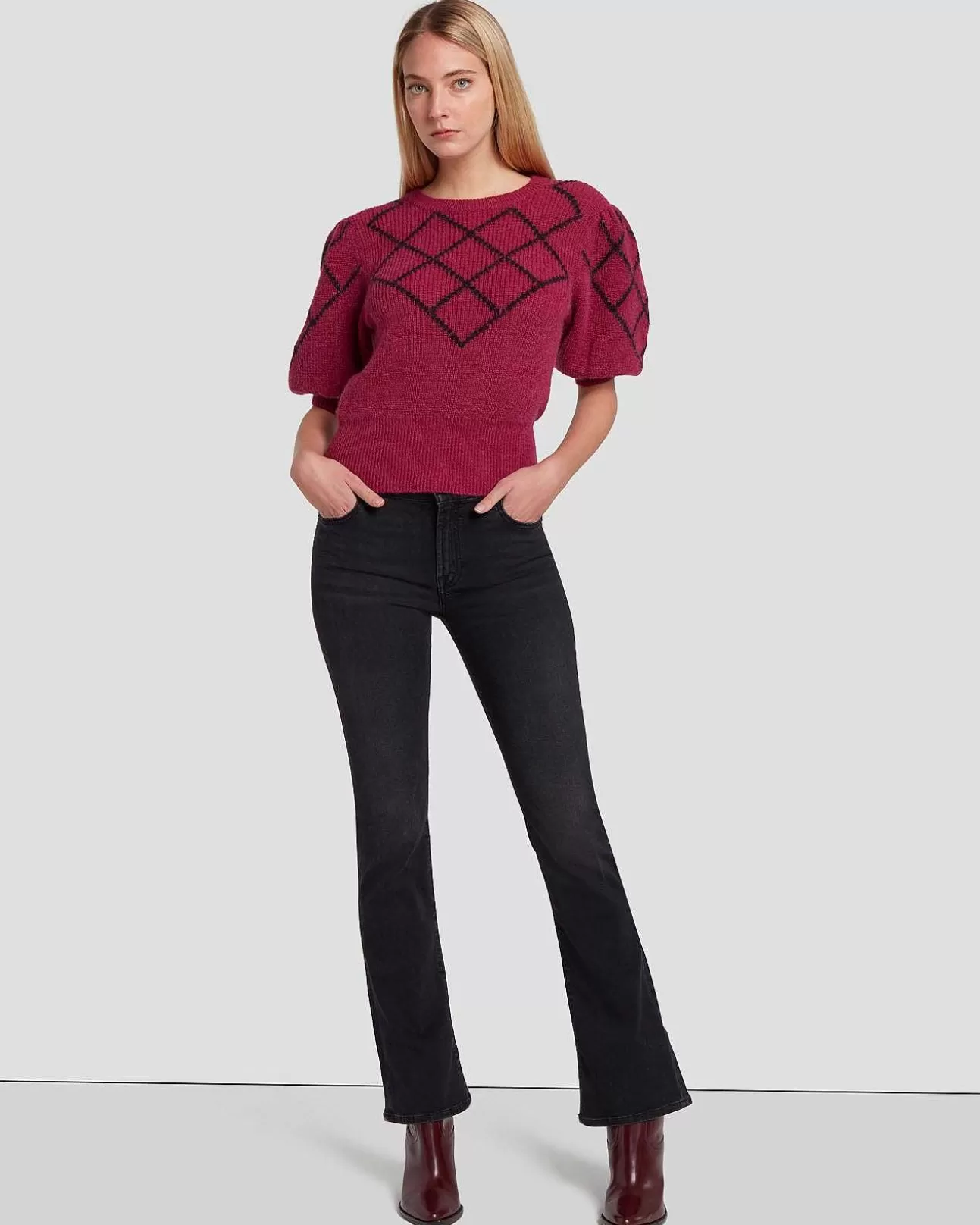 Truien*Dames 7 For All Mankind Puff Diamond-Sweater In Framboos