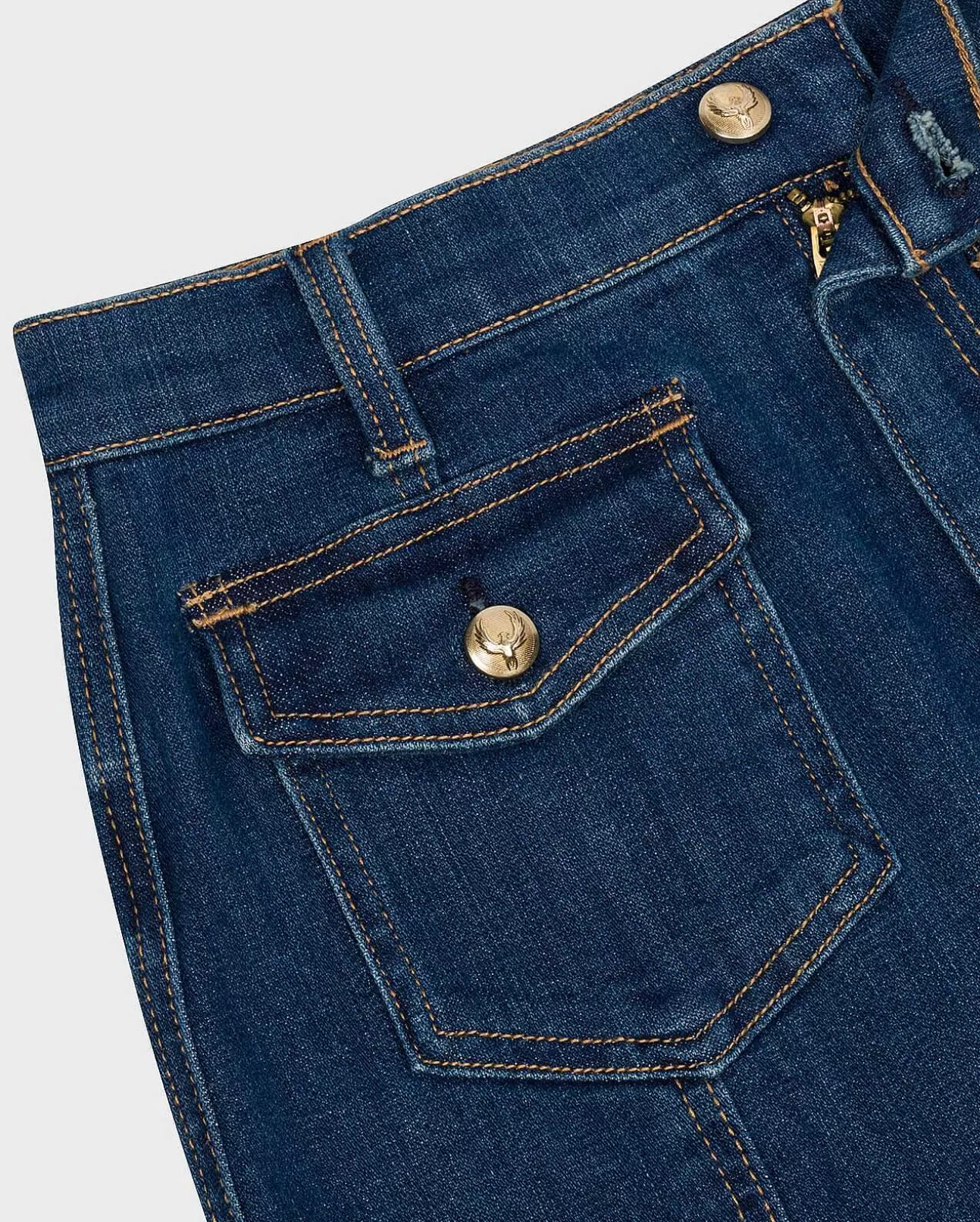 Jeans*Dames 7 For All Mankind Rok Van Gebroken Keperstof Met Volants Trots