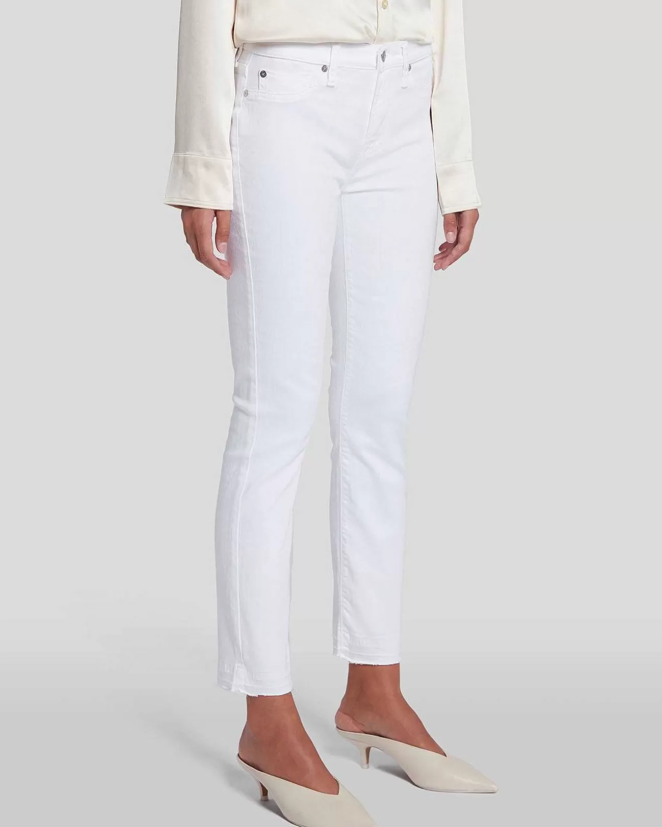 Jeans*Dames 7 For All Mankind Roxanne-Enkel Met Ruwe Zoom In Witte Mode Welke Mode