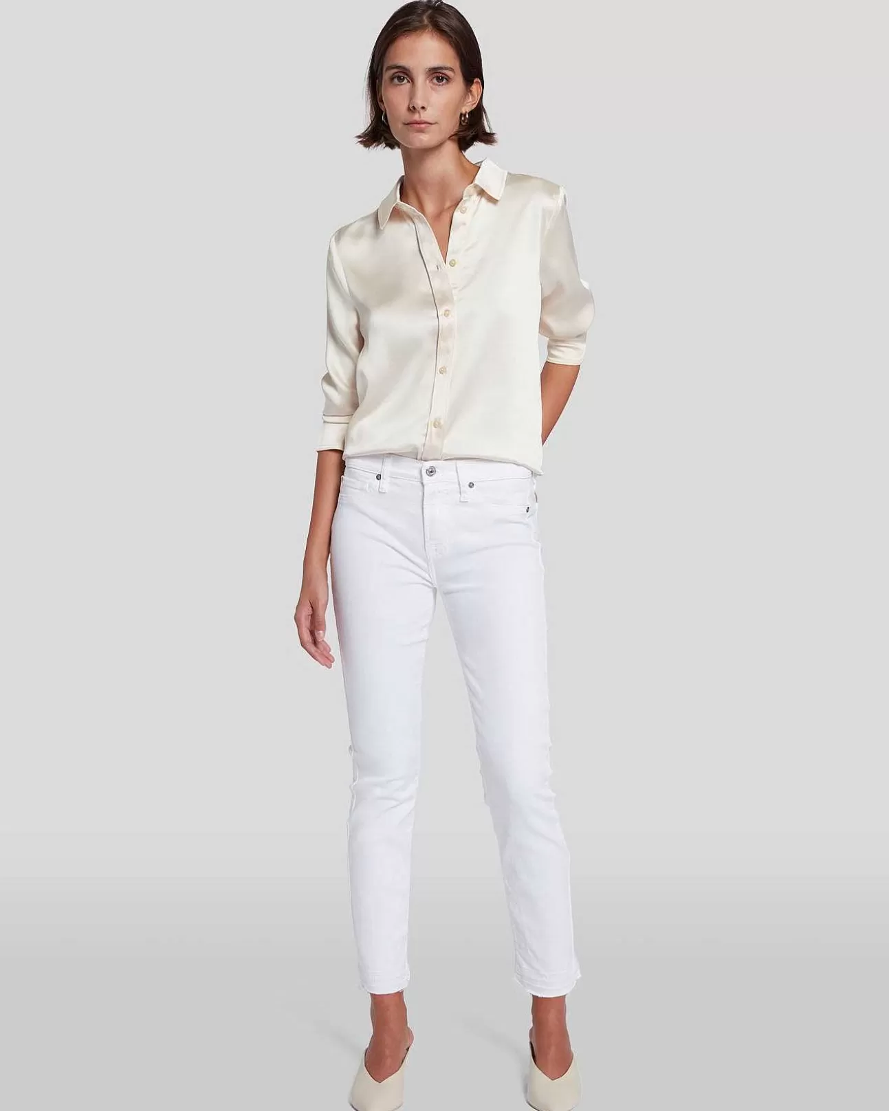 Jeans*Dames 7 For All Mankind Roxanne-Enkel Met Ruwe Zoom In Witte Mode Welke Mode