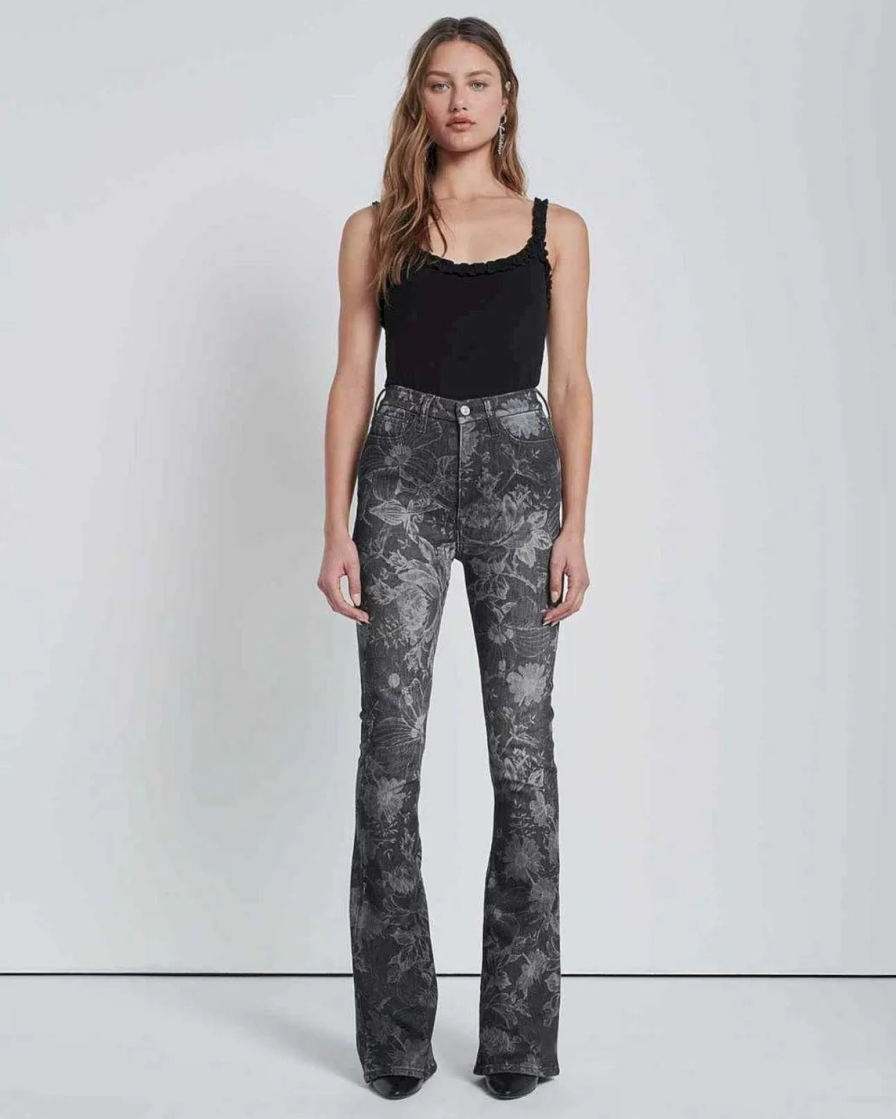 Jeans*Dames 7 For All Mankind Skinny Bootcut Met Ultrahoge Taille Sprookjesachtig Bloemenzwart